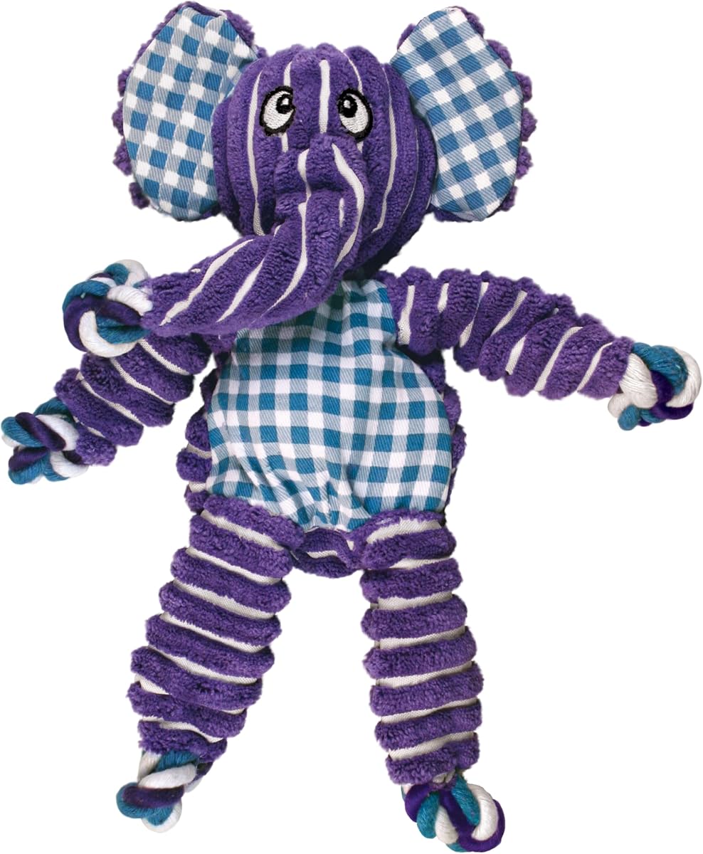 Juguete para perro de peluche y cuerda con nudos flexibles, elefante, mediano/grande | Juguete de peluche y cuerda anudada con un mínimo de relleno y un chirriador, ideal para la dentición, tirar y jugar animadamente