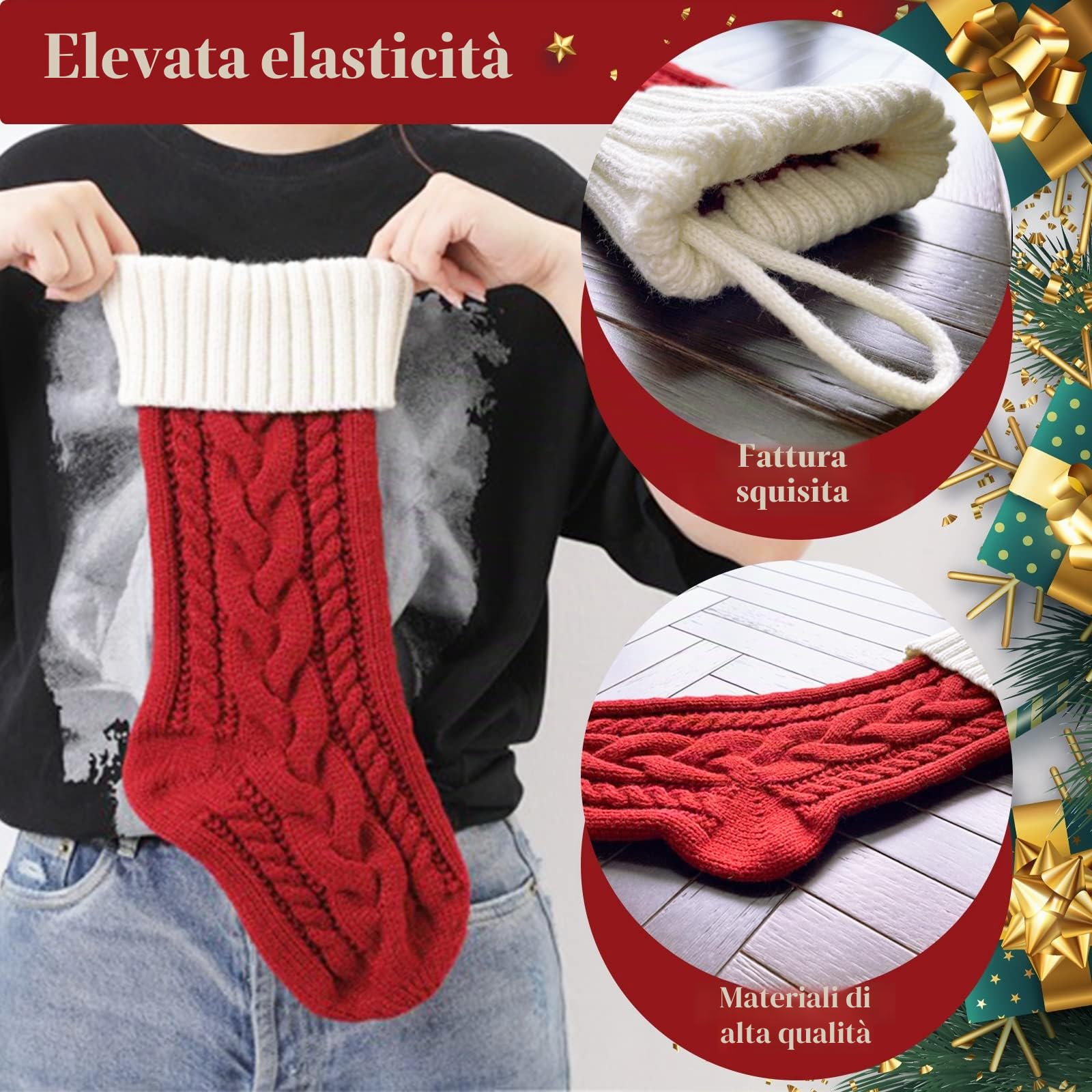 NIBESSER Calza Befana Personalizzata Calze Natalizie da Appendere con Nome Calza Befana Vuota Idea Regalo per Epifania Natale Decoraizione Natalizia per Camino (Stile A, 3 Pezzi)