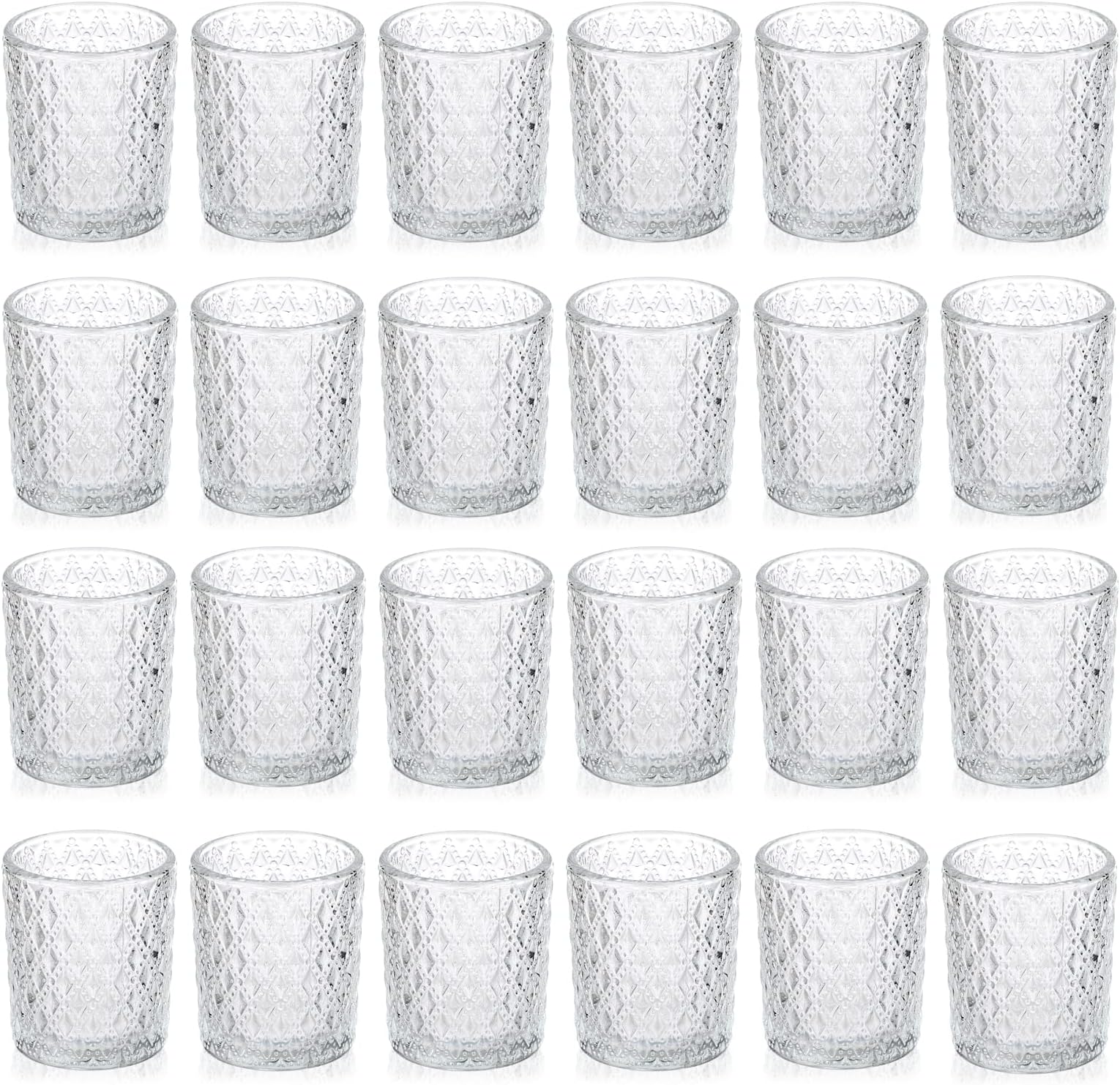 BSTKEY Set of 24 Clear Glass Tealight Candle Holders, Decorative Rhombus Glass Pillar Candle Stand, Table Centerpiece Votive Candle Holder for Wedding Birthday Party (‎GYL0506)