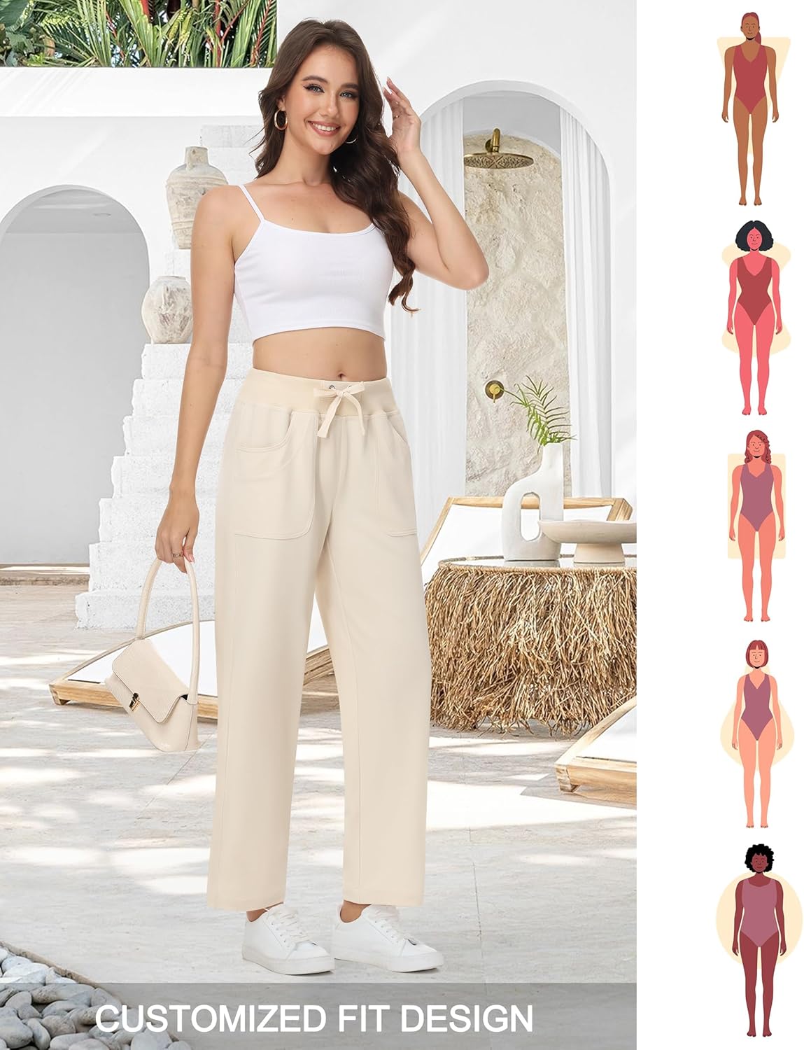 YuKaiChen Womens Pants Baggy Wide Leg Casual Elastic Waisted with Pockets - Image 2