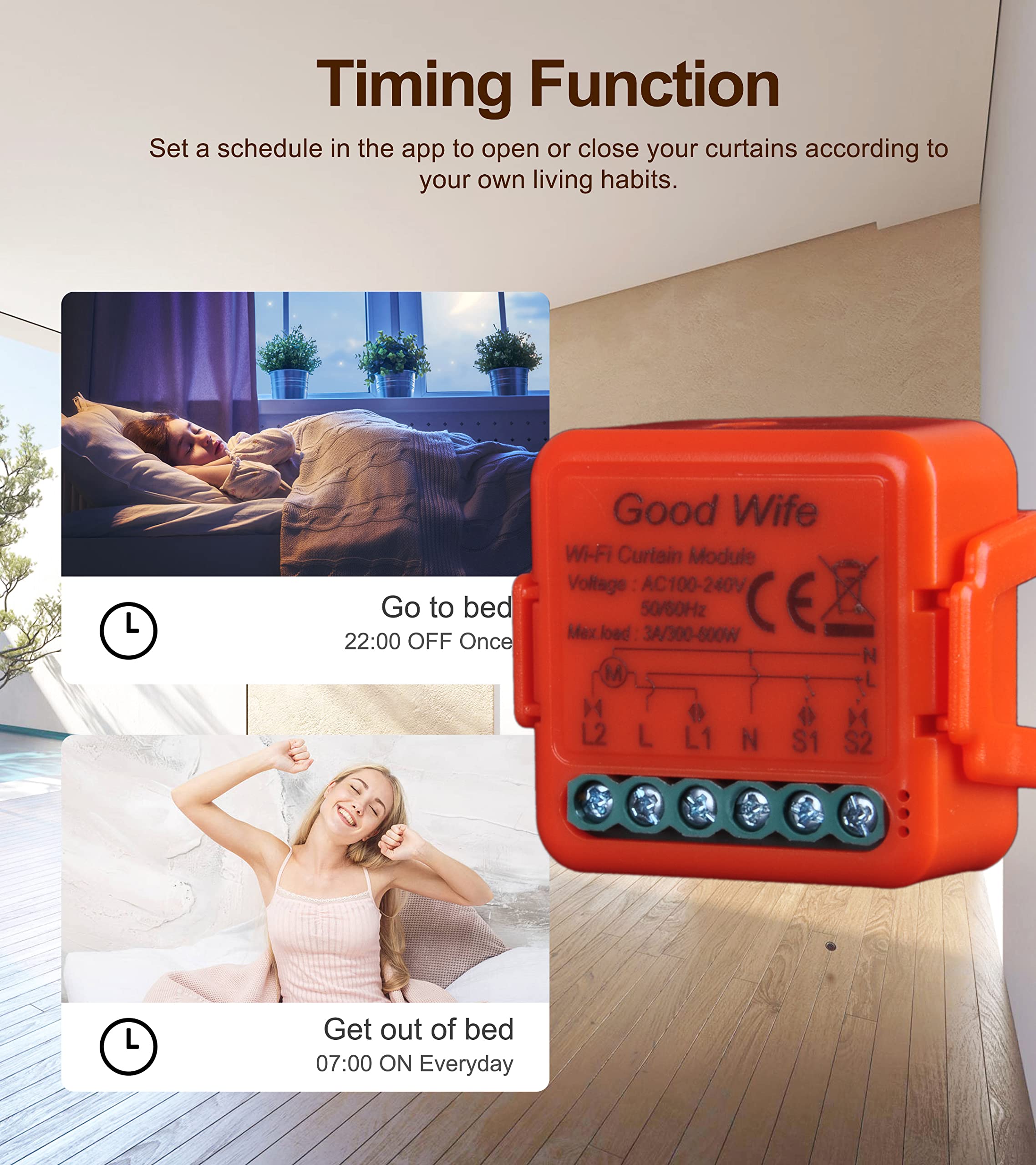 Good Wife Interrupteur WiFi Volets Roulants Connecté, Module de Commande pour Volets Roulants Électriques, Contrôle Vocal avec Alexa et Google Home, Application Smart Life, 300 W