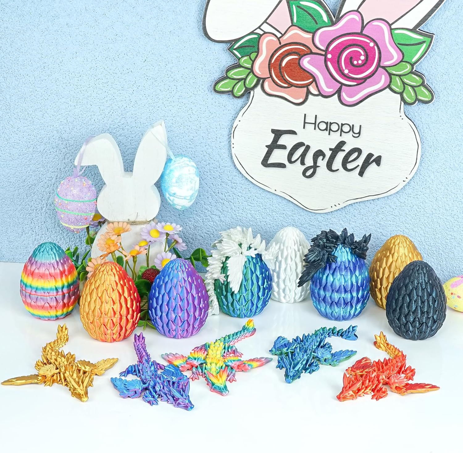 Balkwan Dragon Eggs Gift Set with Surprise Mini Winged Dragon Inside 3D Printed Articulated Crystal Toy Easter Eggs Fun Toy Christmas Basket Stuffers Gift for Kids Boys and Girls(8PCS Twilight Storm) - Image 2