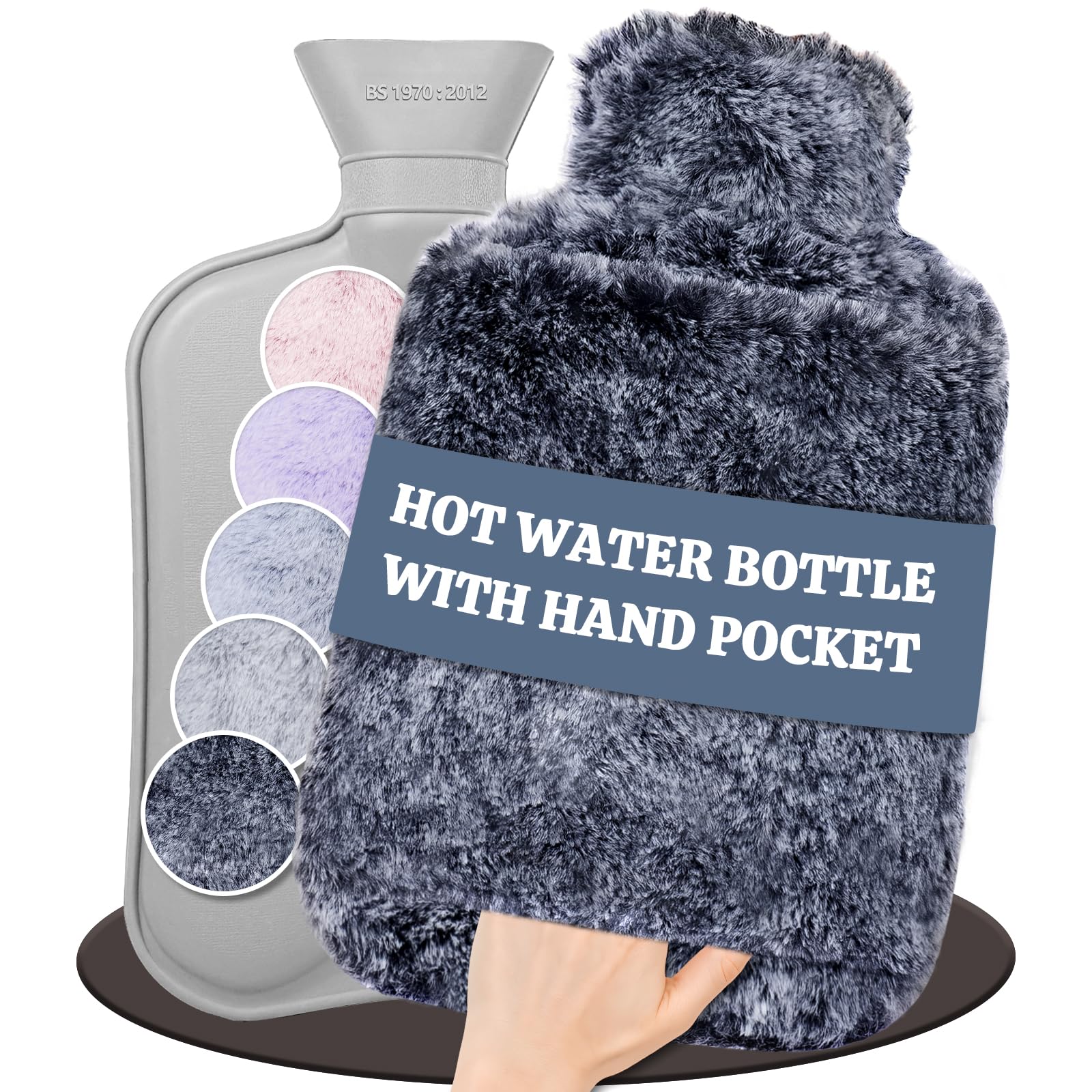 Bolsa De Agua Caliente Con Funda, Bolsillo Tipo Canguro, Gris Oscuro
