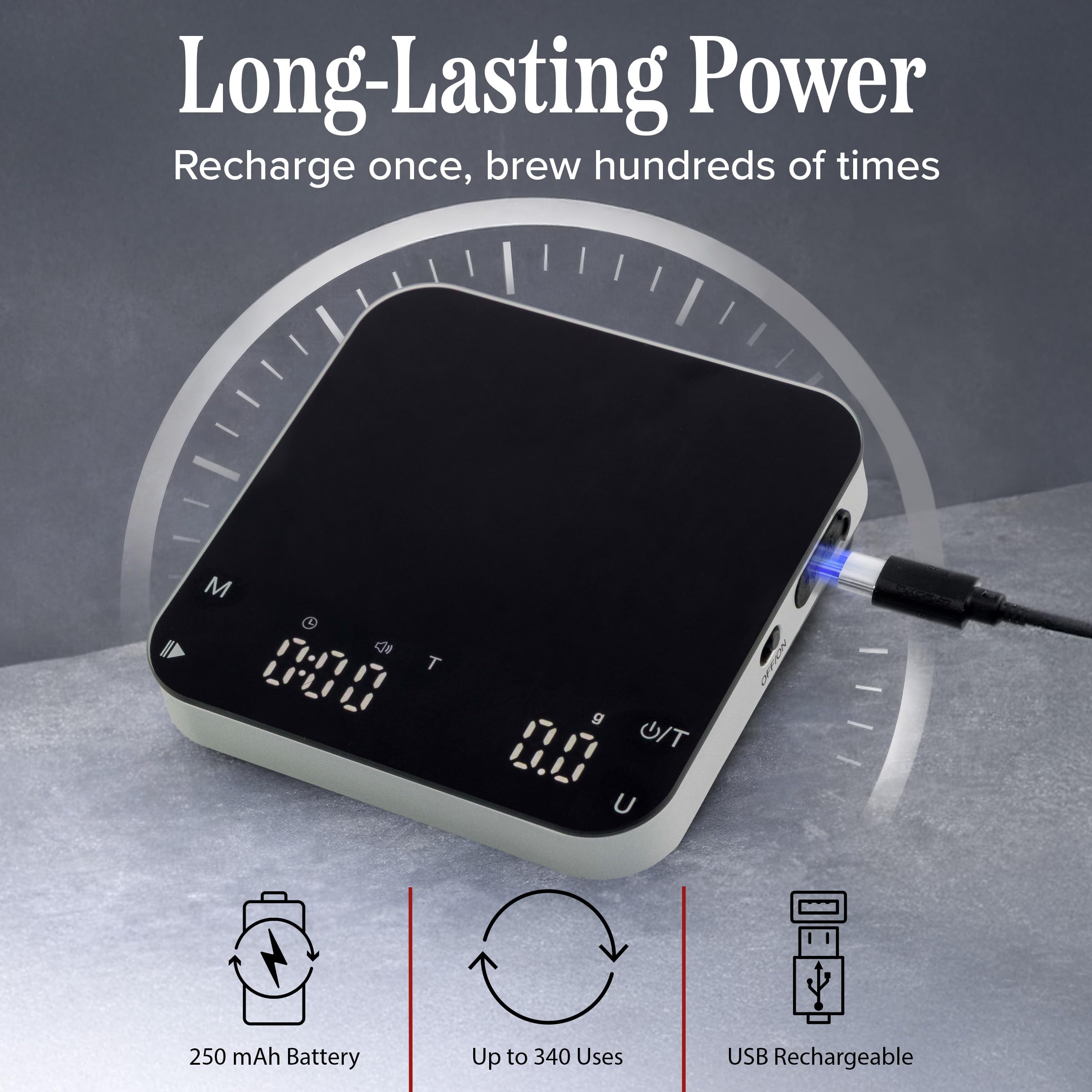Classic Cuisine - Mini bilancia da caffè con timer, ricaricabile, con precisione ad alta precisione da 2 kg/0,1 g, per espresso e caffè versato, gadget da cucina portatile (nero)