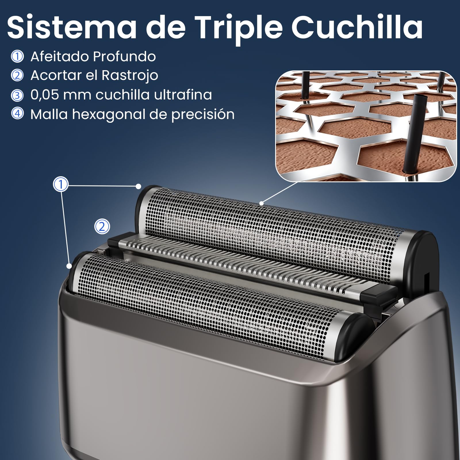 MAXGROOM Afeitadora Eléctrica Hombre de láminas, Máquina de Afeitar Hombre de 3 cabezales flotantes, shaver barba IPX7 cabezal desmontable, 70 mins de autonomía, 132 g ligero y portátil, USB-C y LED