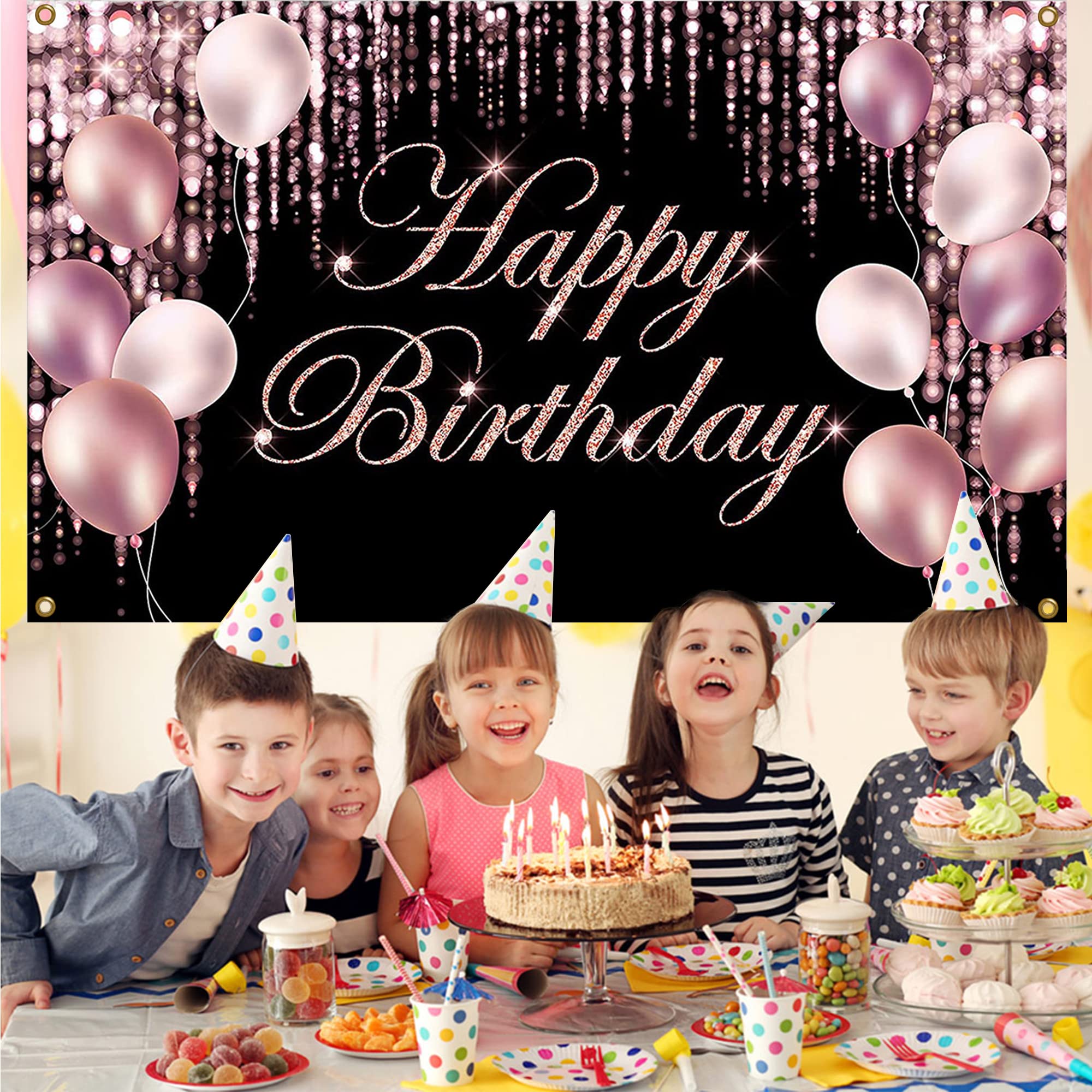 IMISI Happy Birthday Banner & Hintergrund Dekoration - Rosa, 115x180cm, Mit Aufhängebändel
