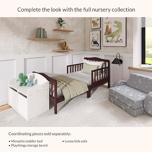 Miniatura 6 de Dream On Me Cama de diseño clásico para niños pequeños en color espresso, cama de madera baja al suelo con rieles de seguridad, certificado