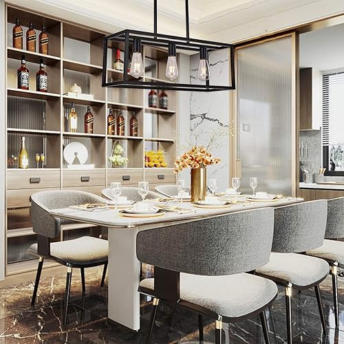 Miniatura 8 de Lámpara de araña negra, 6 luces de metal para isla de cocina, casa de campo, comedor, luz colgante rectangular lineal