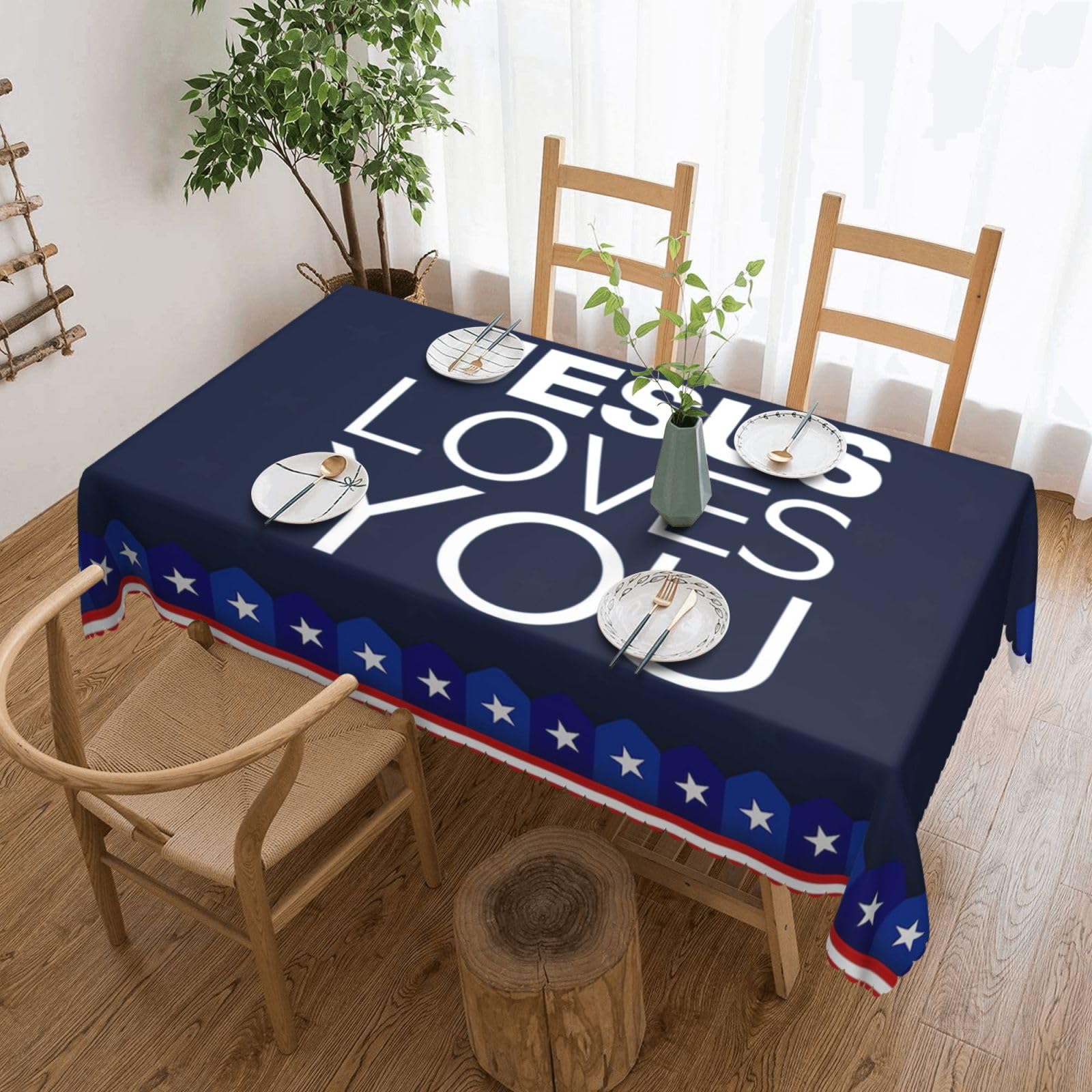 SMAZDFXX Jesus Loves You 54 x 72in Table Cloth,Polyester Rectangle Tablecloth for Kitchen Dining