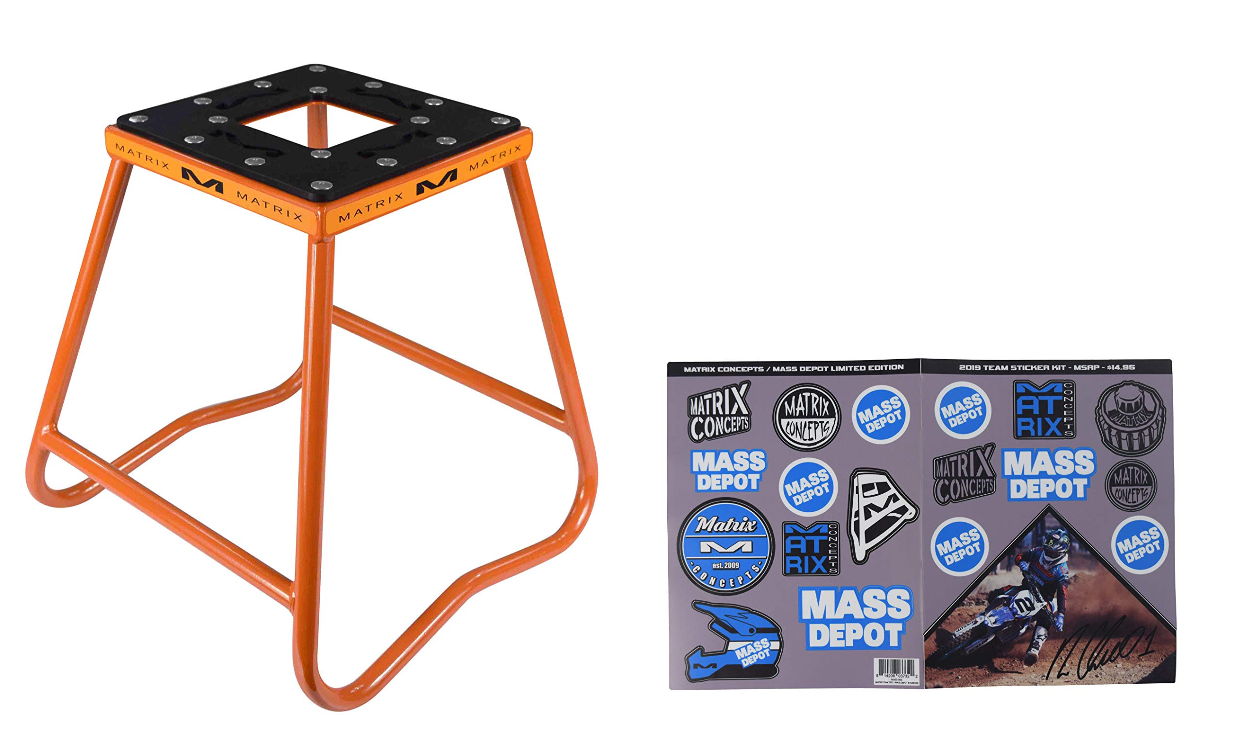 Matrix Concepts C1 Steel Stand Durable Carbon Steel Tubing with Anti-Rock Design for Off-Road, Motocross, & Supercross Includes Sticker Pack (Orange)