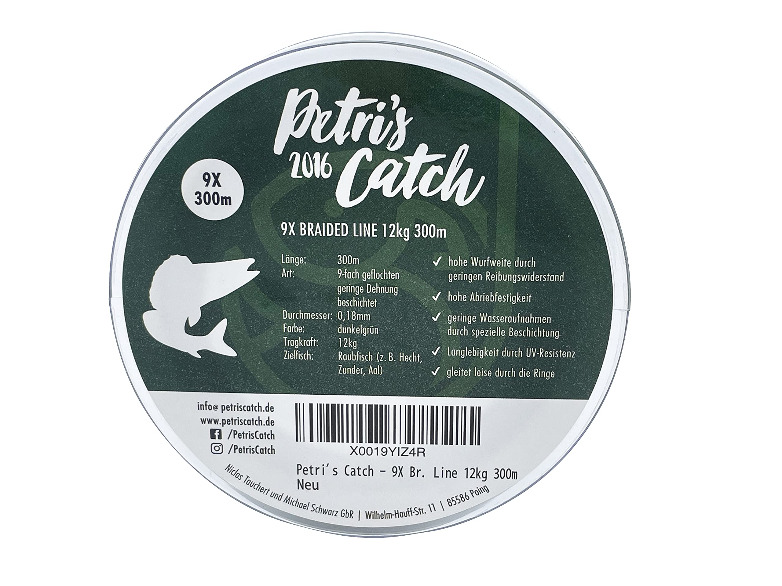 Fil De Pêche Tressé PetrisCatch 300m - 9 Brins, Résistance 8/12/20 Kg, Diamètre 0,14/0,18/0,28 Mm - Pour Prédateurs