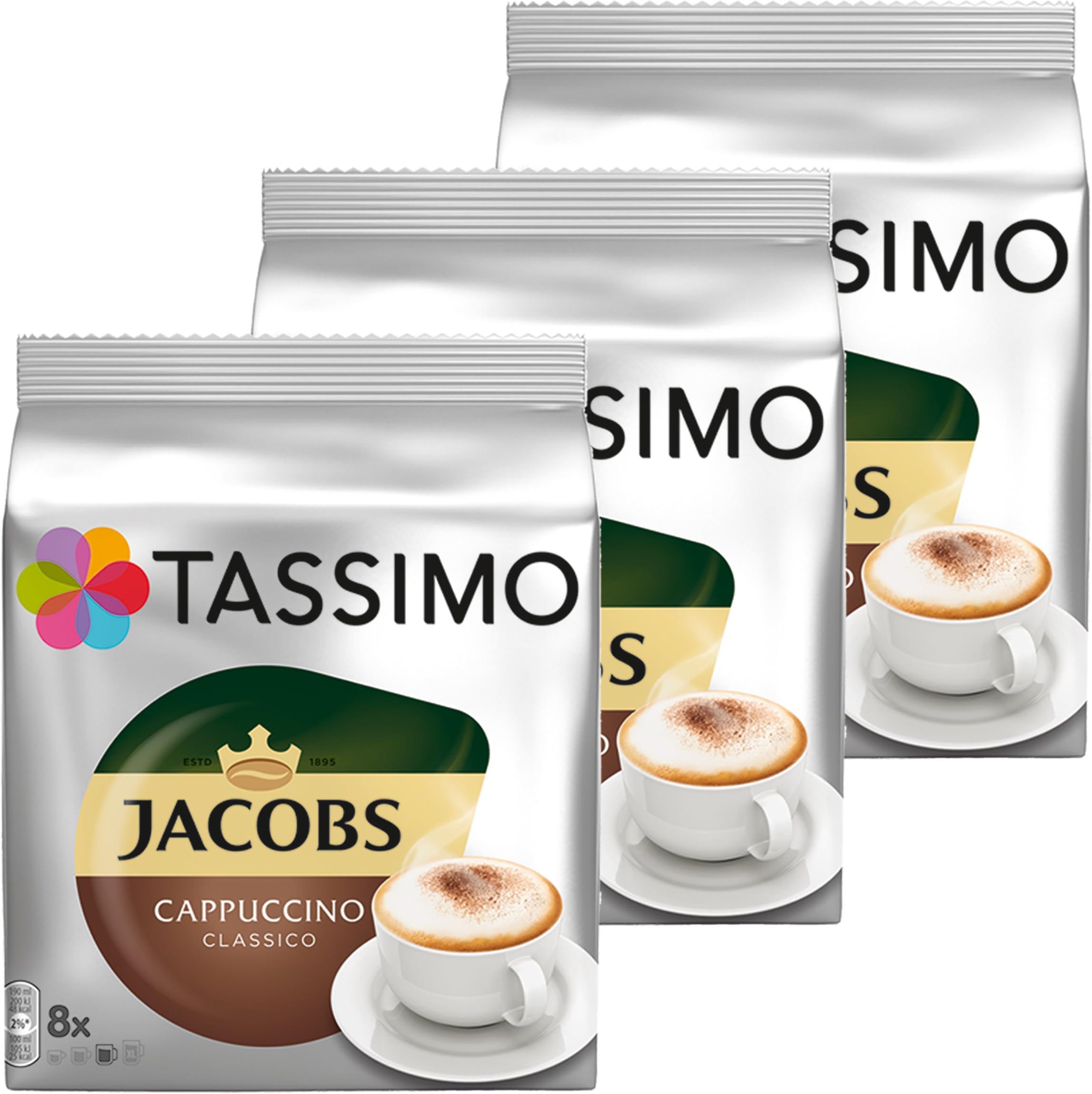 TassimoJacobs Cappuccino, Rainforest Alliance Certified, Pack of 3, 3 x 16 T-Discs (8 Servings)