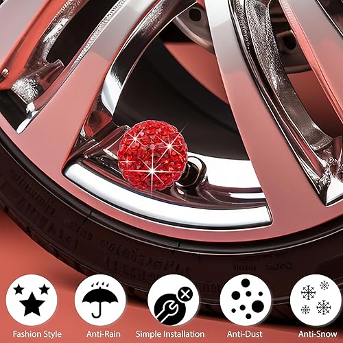 Miniatura 5 de 4 piezas de tapas de vástago de válvula de neumático con cristal brillante de diamante, tapas de válvula de neumático de rueda de coche con brillo