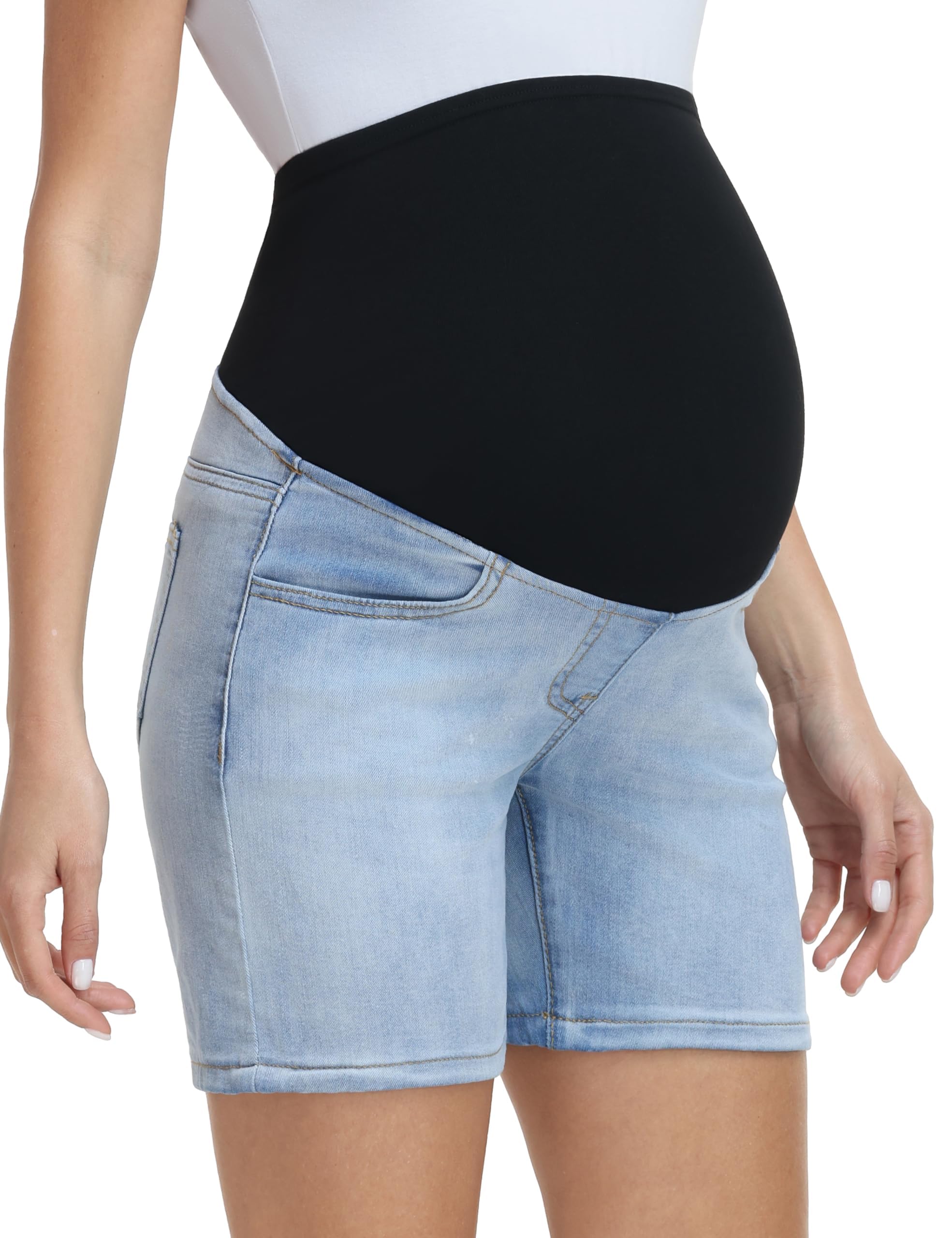 Jeans Pantaloncini premaman alla moda, jeans sopra la pancia, jeans estivi alla moda, jeans premaman corti