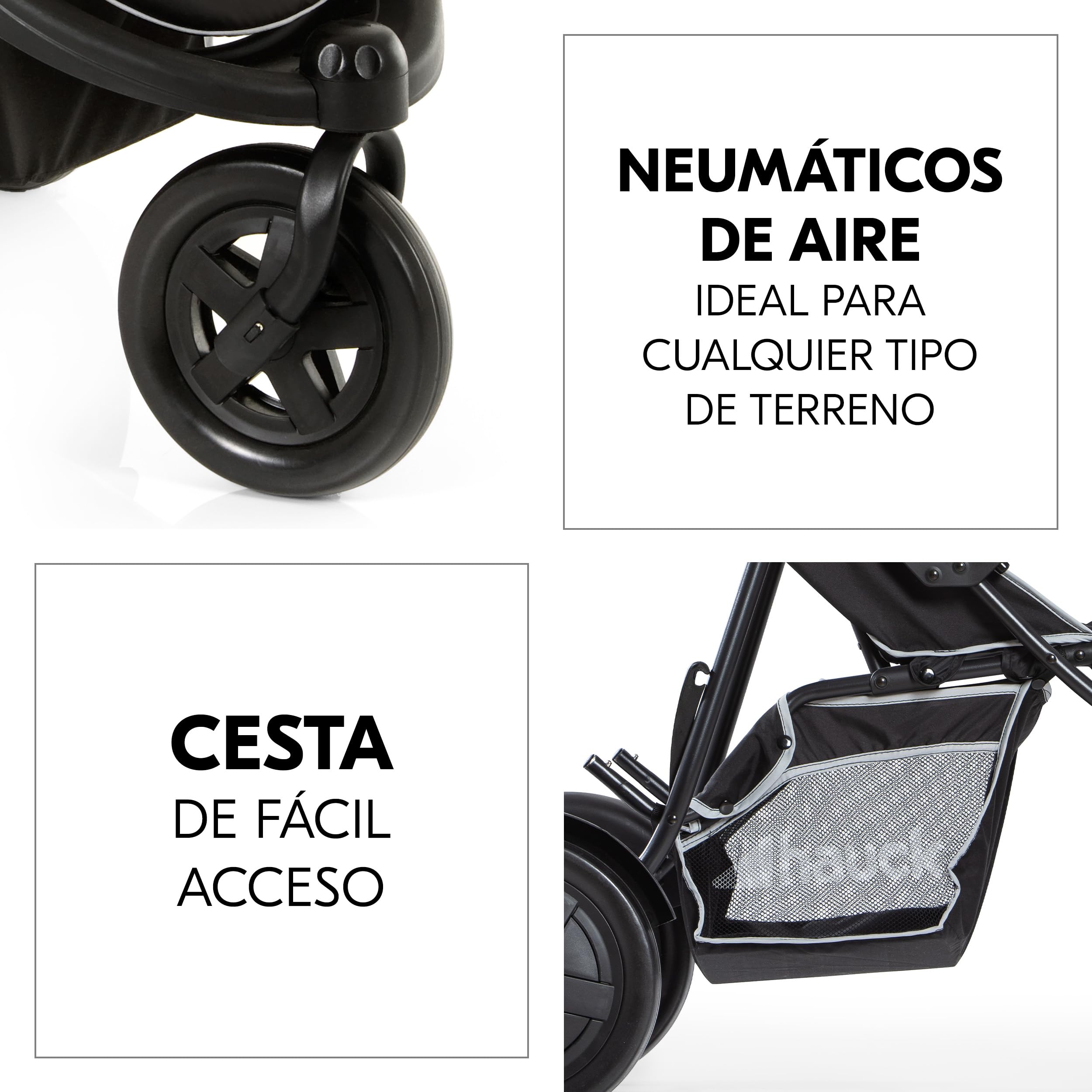 hauck Freerider Carro Gemelar Reclinable, Silla de Paseo Gemelar Plegable, Carrito Gemelos Ligero, Asientos Desmontables, Arnés 5 Puntos, Ruedas Grandes, hasta 30 kg, Negro