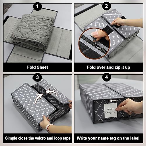 Miniatura 5 de Paquete de 2 organizadores de sábanas y almacenamiento, organizador de sábanas plegable para armario de lino, organizador de juegos de sábanas,