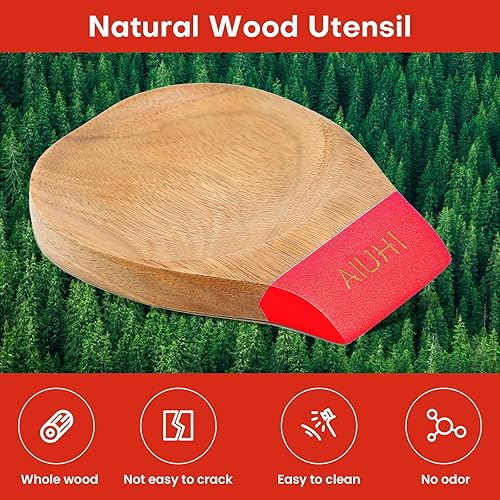 Miniatura 4 de Soporte de cuchara de madera para encimera de cocina, soporte de cuchara de madera de teca natural para estufa o encimera (rojo)