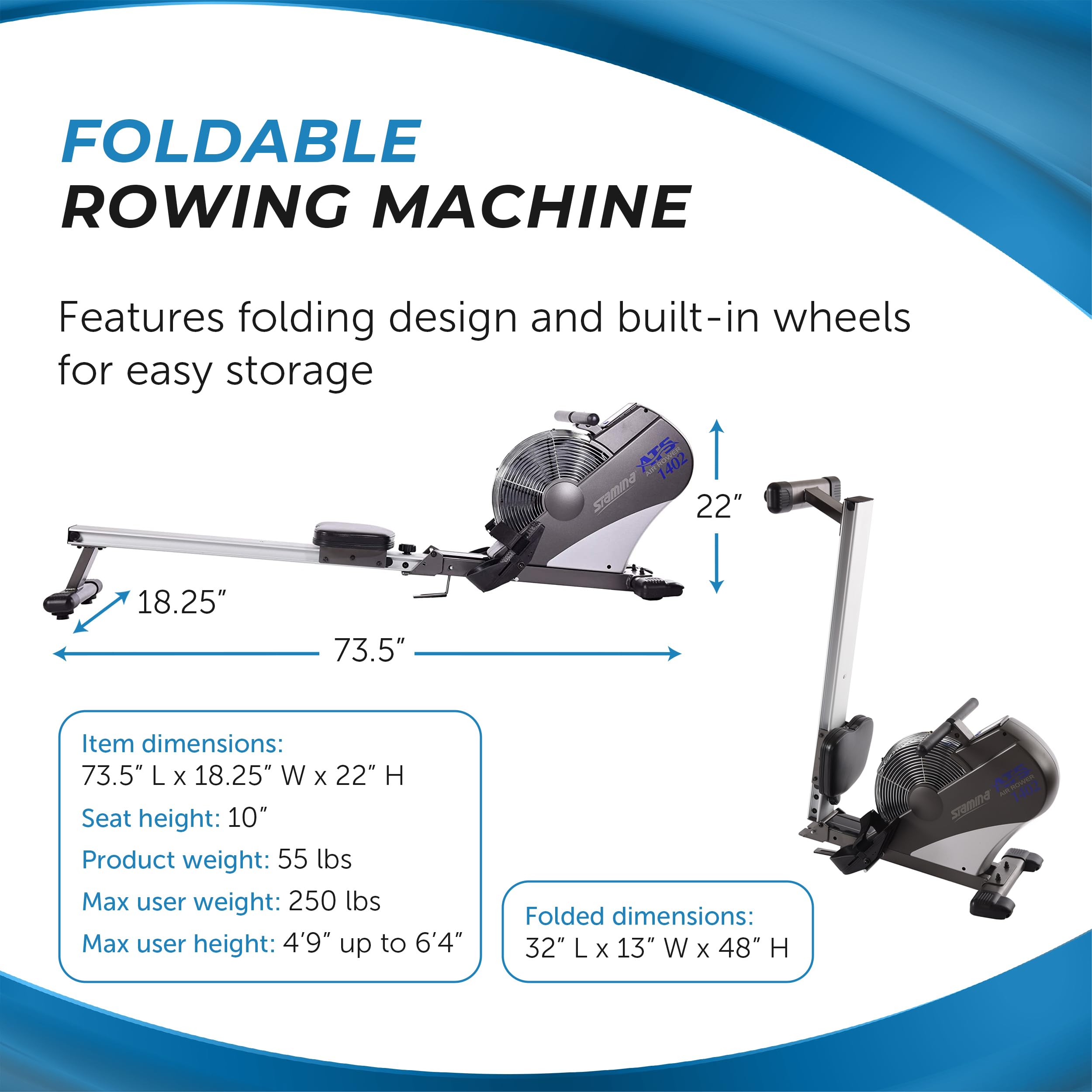 Stamina ATS Air Rower 1402 Folded Dimensions