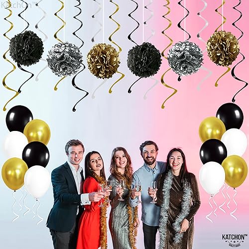 Miniatura 6 de KatchOn, Suministros para fiesta de Año Nuevo 2026 – Enorme, paquete de 41 | Decoraciones de feliz año nuevo negro y dorado | Globos de Año Nuevo