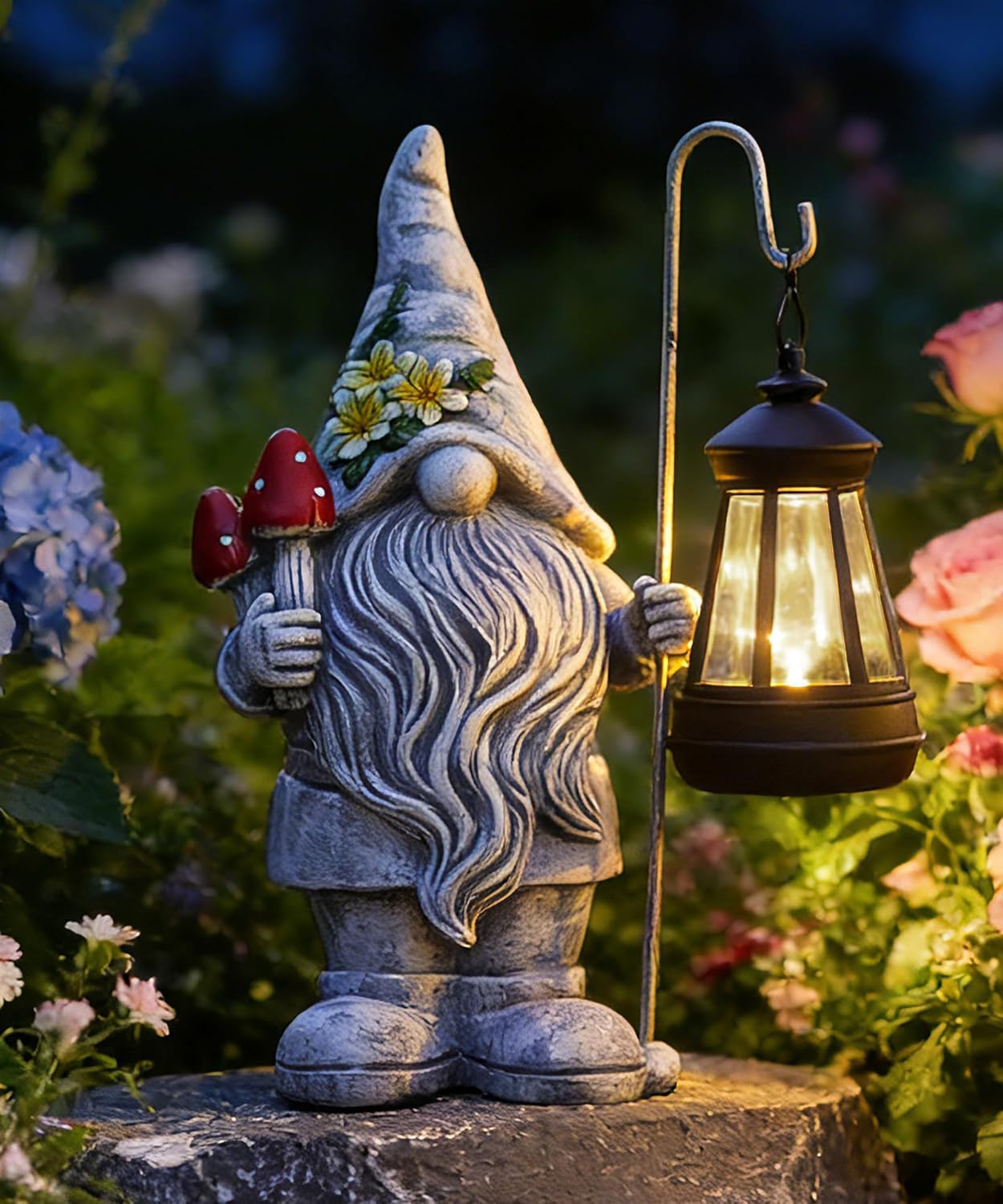 Garden Gnome Statue with Lantern: Outdoor Sculpture Decor for Home Yard Lawn Balcony Patio Porch - Mothers Day Gifts for Mom Women Grandma