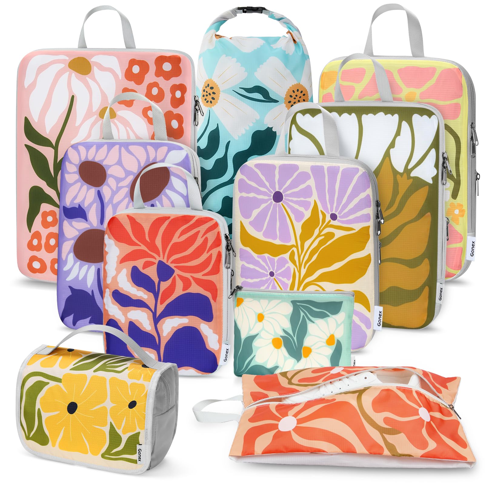 Gonex 10-Piece Compression Packing Cubes with Travel Organizer Set