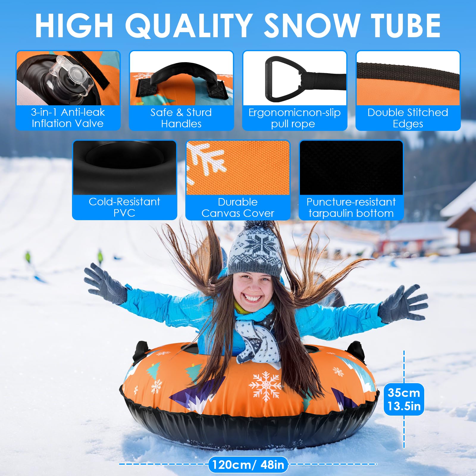 BROTOU Trineo inflable de nieve 120 cm con asas y funda