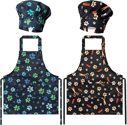 GROBRO7 Juego de 4 delantales y sombrero de chef para niños, regalo para niñas, diseño floral de mariposa ajustable, delantales para principiantes,