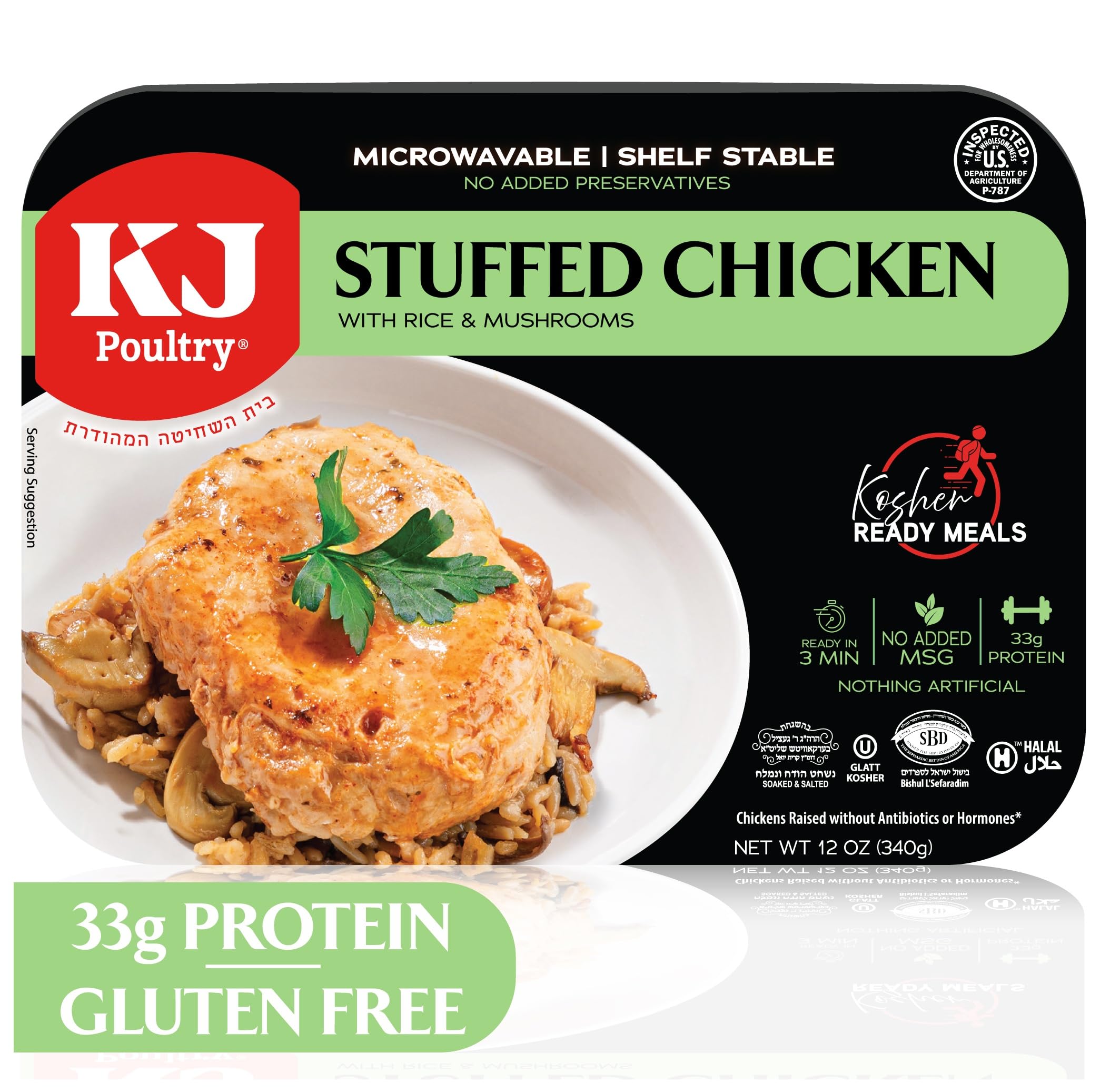 Kosher Ready Meals - Stuffed Chicken Breast Rice, MRE Meat Meals Ready to Eat, Gluten Free, Halal, (1 Pack) Prepared Entree Fully Cooked, Shelf Stable Microwave Dinner, Travel Military