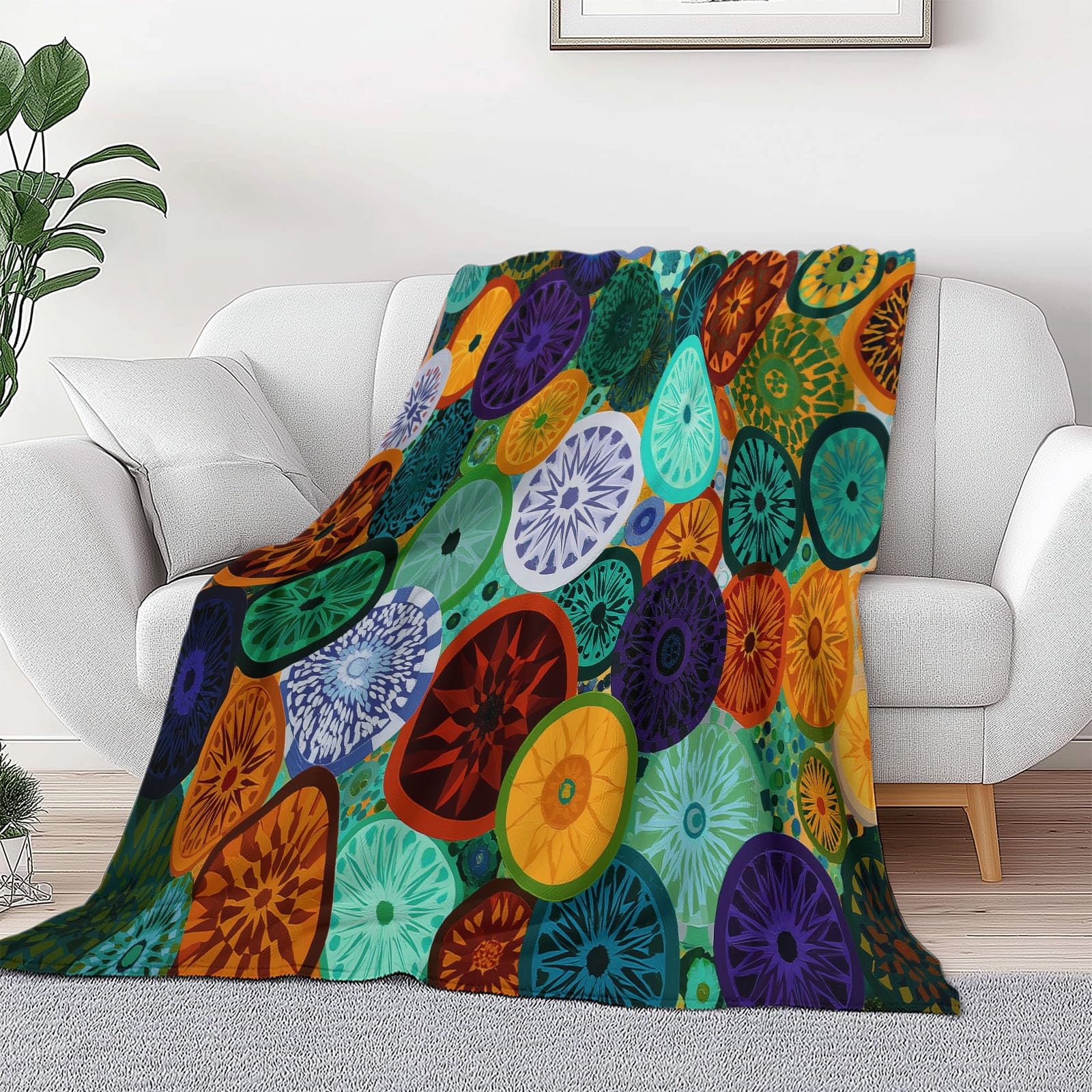 Zielony puszysty i puszysty koc 200 x 200 cm, ciepły wykwintny geometryczny okrągły okrągły artystyczny i miękki zimowy koc flanelowy dla dorosłych dzieci - do łóżka kanapy i podróży
