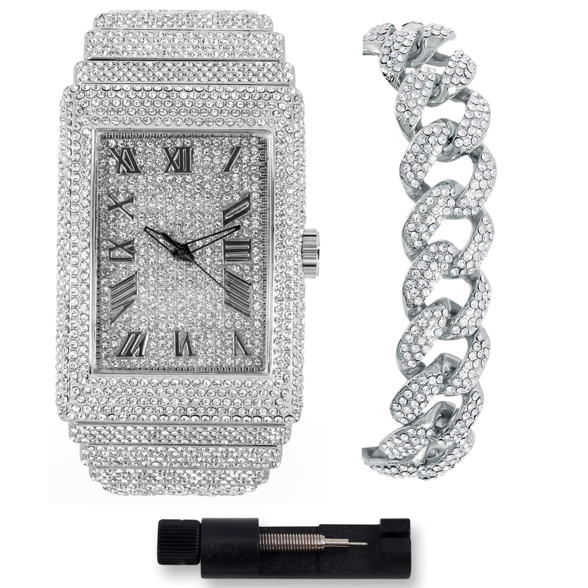 Herren-Armbanduhr und Armband, 40 mm, rechteckiges Gehäuse
