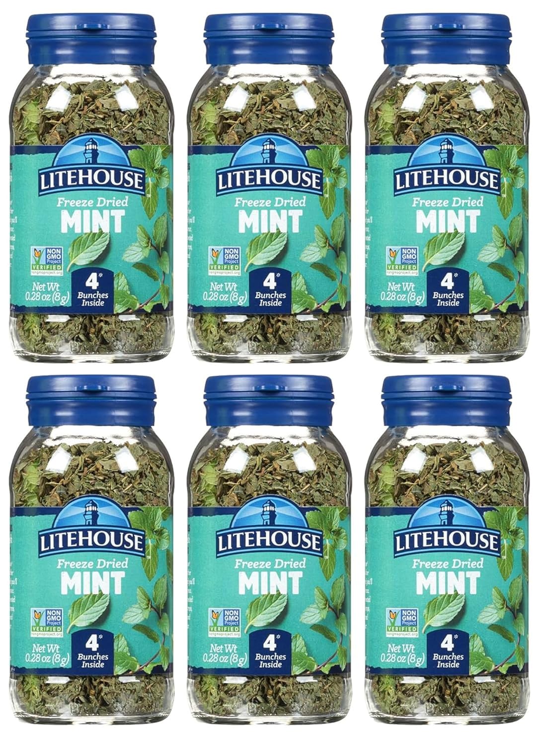 Litehouse Freeze Dried Mint - Substitute for Fresh Mint, Jar Equal to 4 Mint Fresh Bunches, Organic, Mint Seasoning, Non-GMO, Gluten-Free - 0.28 Ounce 6-Pack