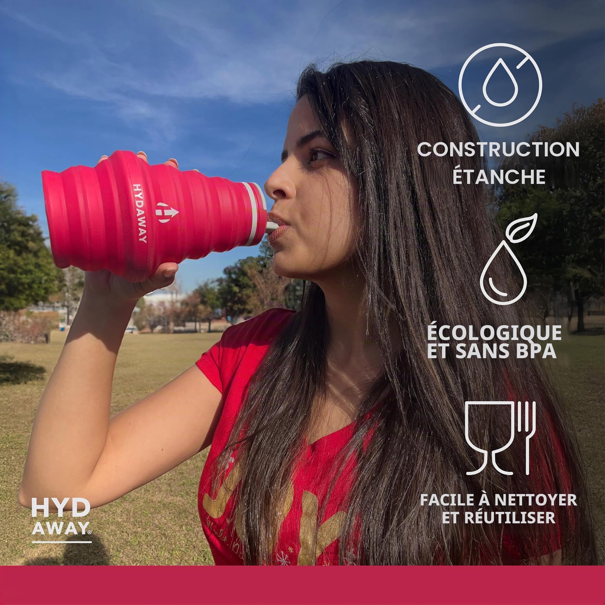 HYDAWAY - Bouteille d'eau pliable, couvercle à rabat, facile à emporter, pratique lors de vos déplacements, silicone de qualité alimentaire, 750 ml