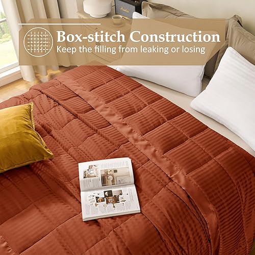 Miniatura 4 de downluxe Manta de tamaño King con ribete satinado, ligera manta de plumón alternativo King para todas las estaciones, lavable a máquina (naranja