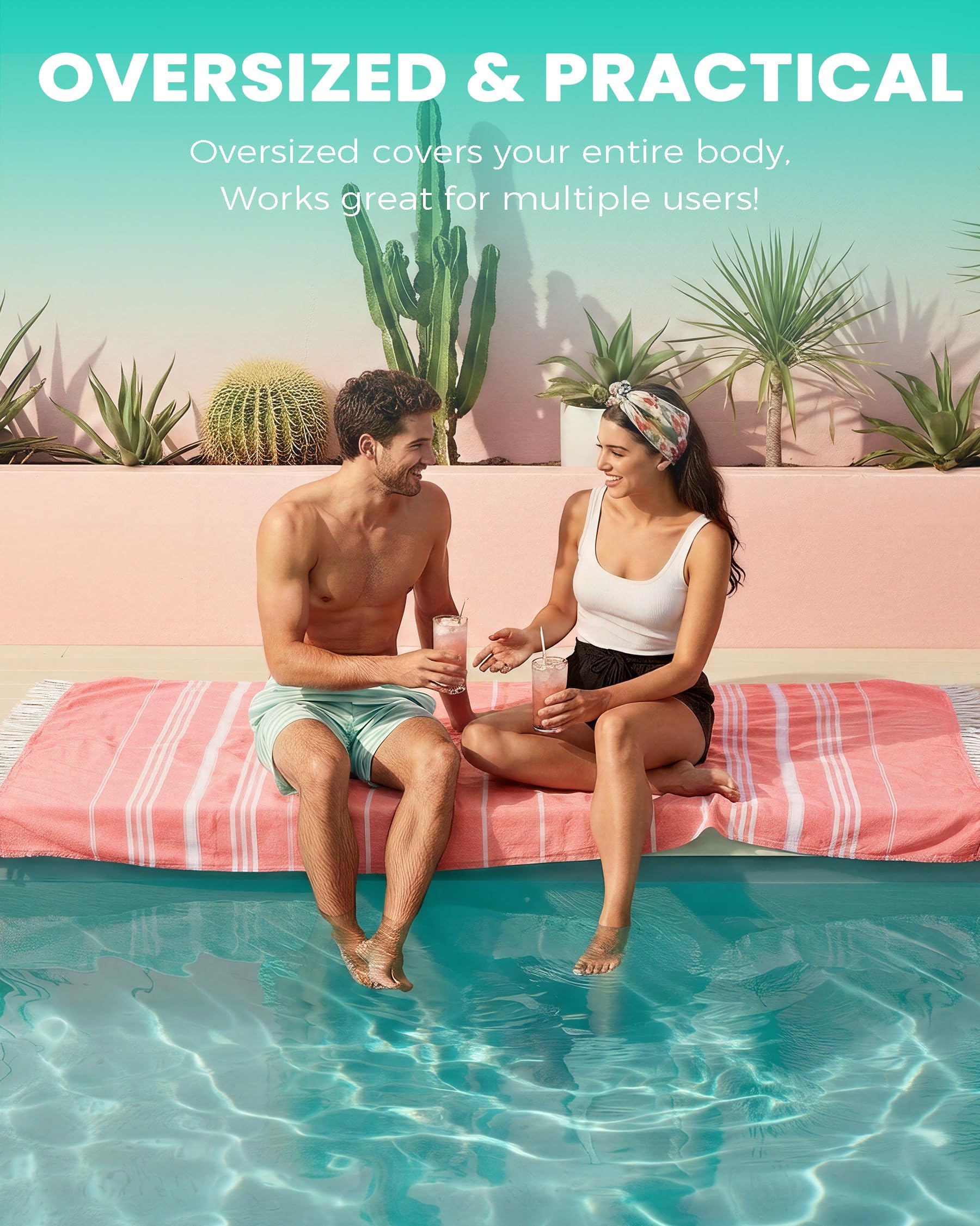 Türkische Strandtücher aus Baumwolle, schnell trocknend, sandfrei, übergroß, für Bad, Pool, Schwimmtuch, extra groß, XL, große Decke, Reiseutensilien, Kreuzfahrtzubehör, EIN Muss für Urlaub, 2