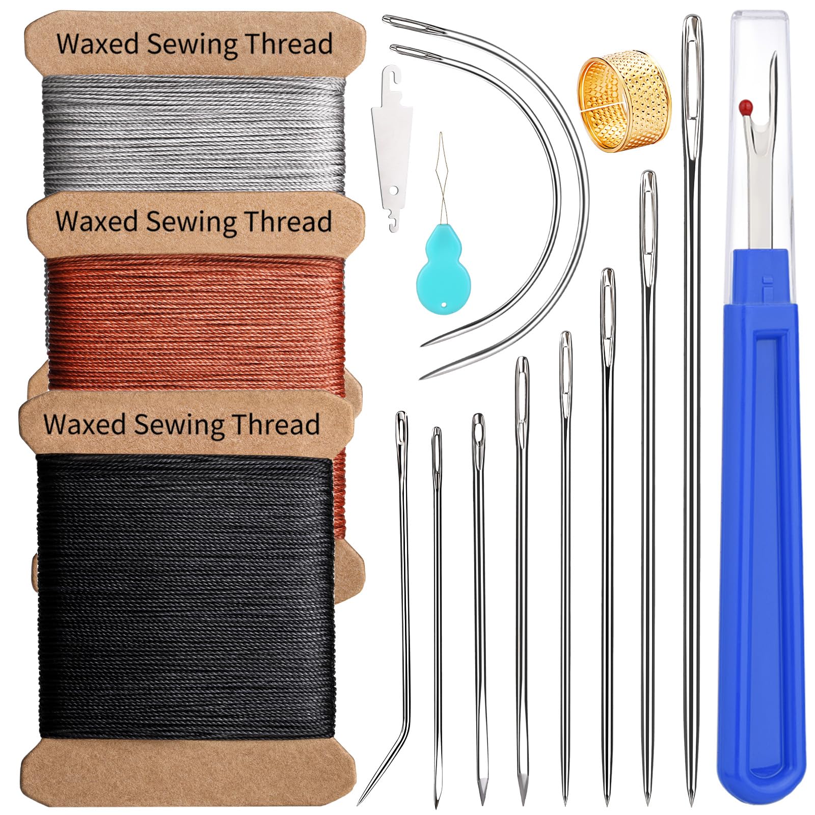 Upholstery Repair Kit 0 55mm 98 Yard 3 Colors Waxed Thread with 8 Pcs Heavy Duty Leather Needles