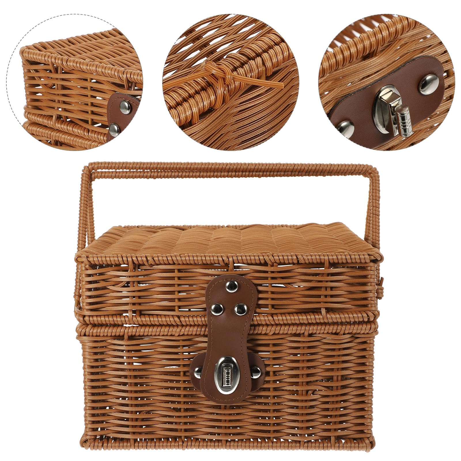 DOITOOL Cesta de Picnic Vintage Tejida a Mano de Material PP, Tamaño Mediano Asa Resistente, Cesta para Almacenar Frutas y Alimentos Adecuado para Picnic y Exteriores