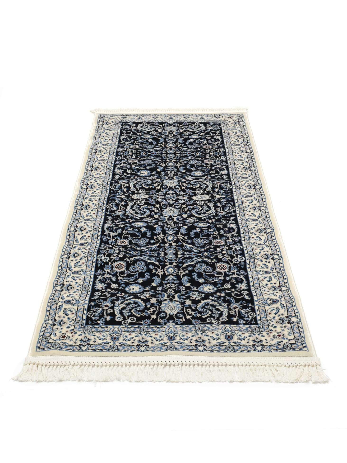 RugVista Nain Florentine Teppich, 80 x 200 cm, Dunkel Blau | Orientalische, Naher Osten, Traditionelle, Nain, Rechteckig, Niedriger Stapel, Nur chemische Reinigung, Oeko-Tex 100