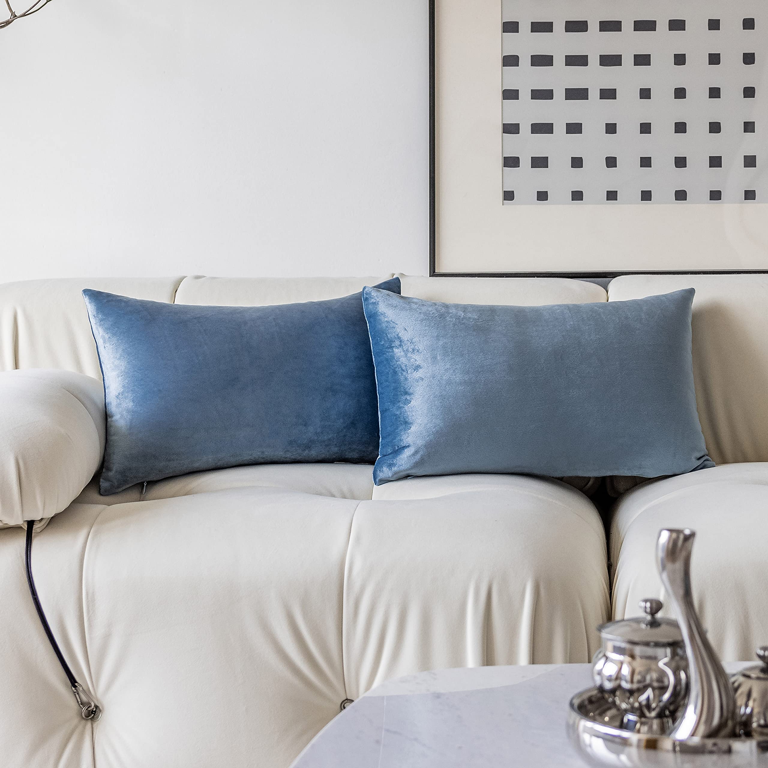 DemetexLight Blue Pillow Covers Decorative Velvet Rectangle Lumbar Cushion  Cover for Bedroom Baby Chairs, Pieces, 12x20inches(30cm x 50cm), Sky Blue