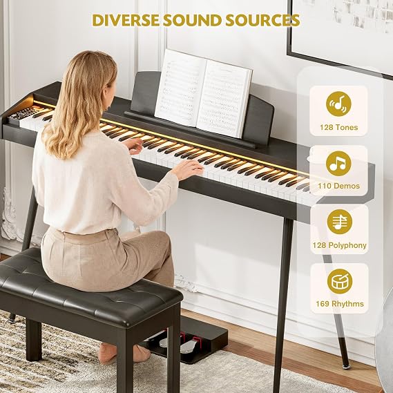 88 Keys Weighted Digital Keyboard Piano with Adjustable Light,Full Size Keys Hammer-action Electronic Piano Keyboard,3 Pedal,Full-featured Keyboard for Beginner,Kids,Adults,Black