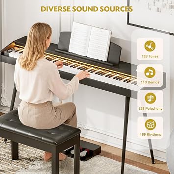 88 Keys Weighted Digital Keyboard Piano with Adjustable Light,Full Size Keys Hammer-action Electronic Piano Keyboard,3 Pedal,Full-featured Keyboard for Beginner,Kids,Adults,Black