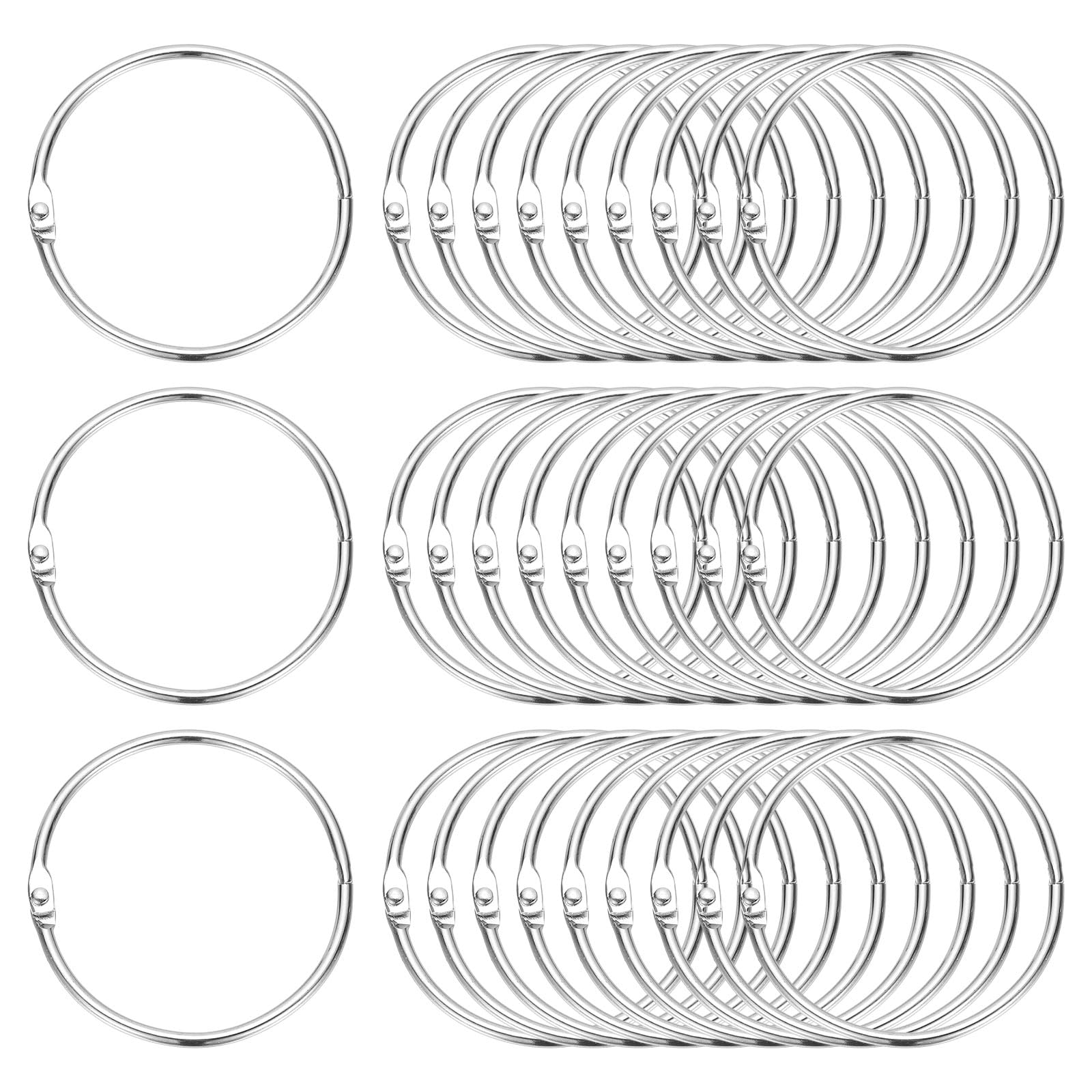PATIKIL 2.2" x 2.4" Loose Leaf Binder Rings, 60 Pcs Metal Book Rings Nickel Keychain Ring for Paper Index Cards Flash Card Notebook Rings Office Home Book Binder, Silver Tone
