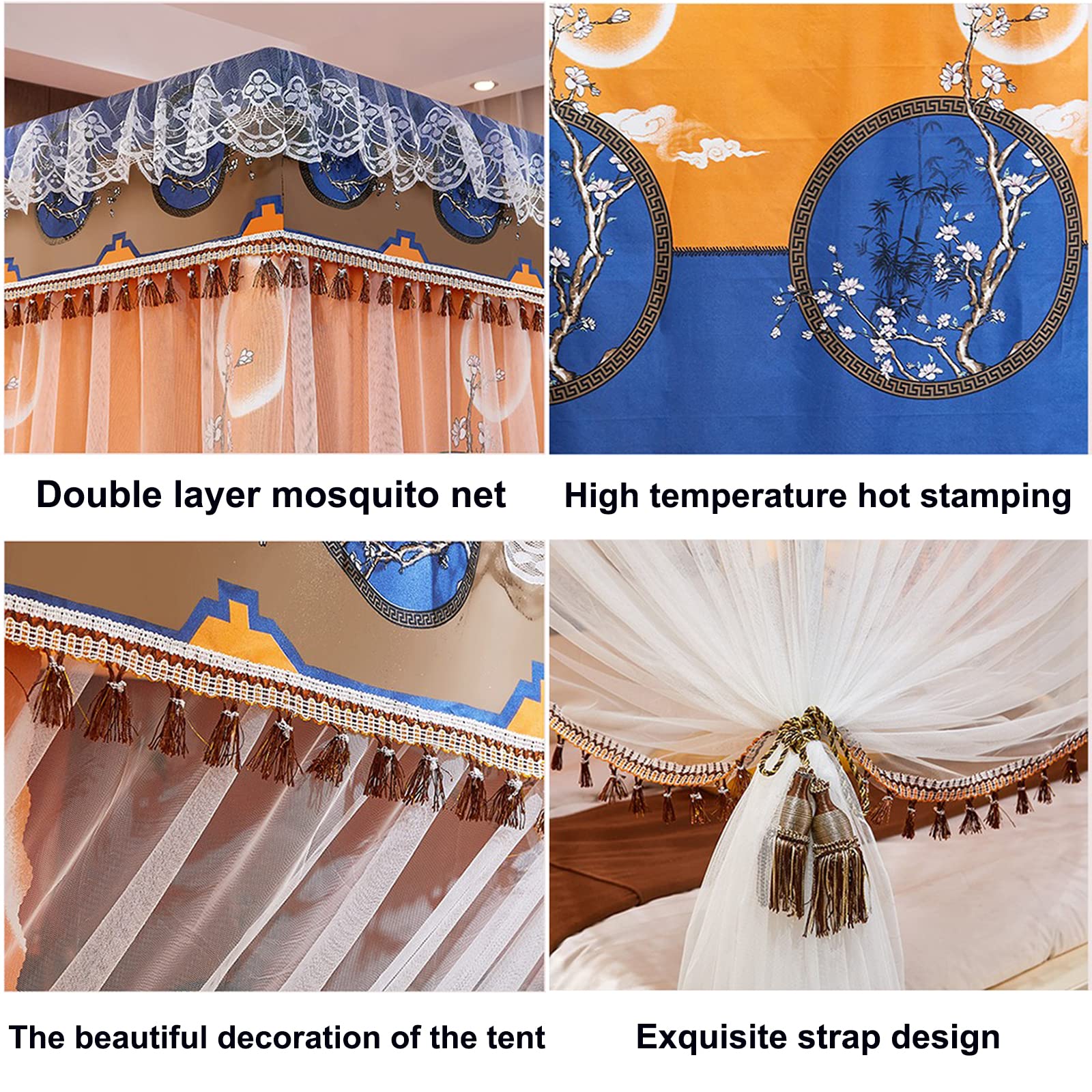 YANGM Luxe muskietennet, prinses vier hoekpost elegante bedgordijn luifel netting bed luifel set met volledige roestvrijstalen beugel 360 ° effectief voorkomen vliegen muggen enz. (D,2 * 2,2 M