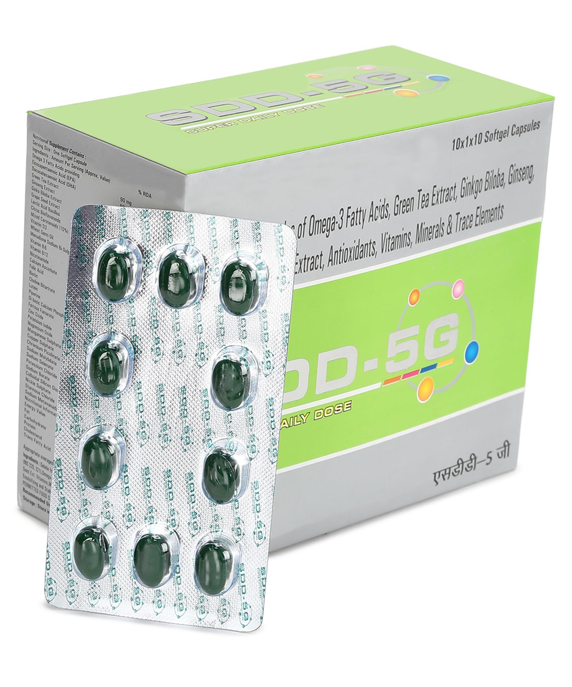 SDD - 5G Super Daily Dose Omega-3 Fatty Acids, Green Tea Extract, Ginkgo Biloba, Ginseng Capsules for Women and Men (1 x 10) (Pack of 2) 20 Softgel Capsules (B0DFYXRBZY) Amazon Price History, Amazon Price Tracker
