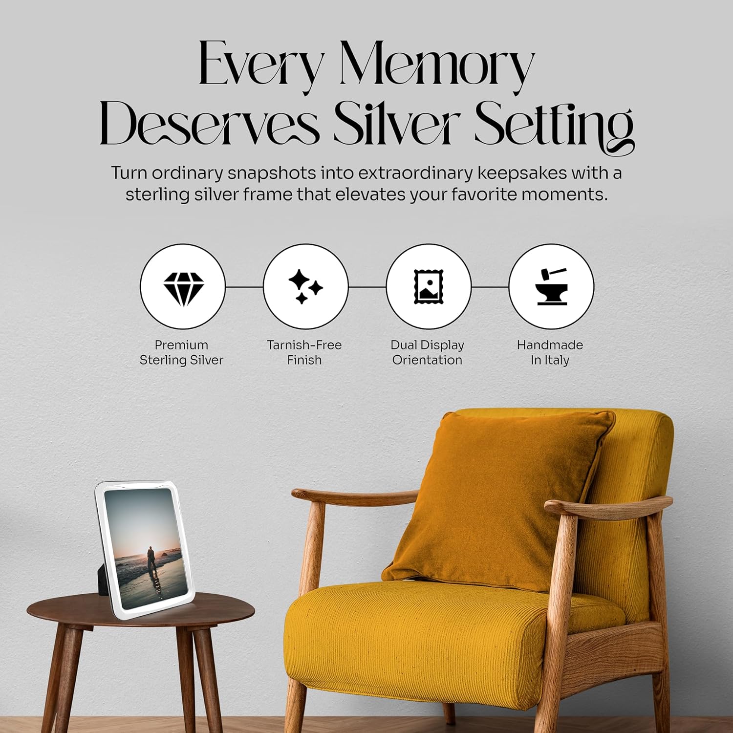 Modern Sterling Silver Picture Frames - Handmade in Italy, Tarnish-free, 5x7 Silver Picture Frame with Dual Easel for Portrait & Landscape Display, Exceptional Gift for Any Occasion