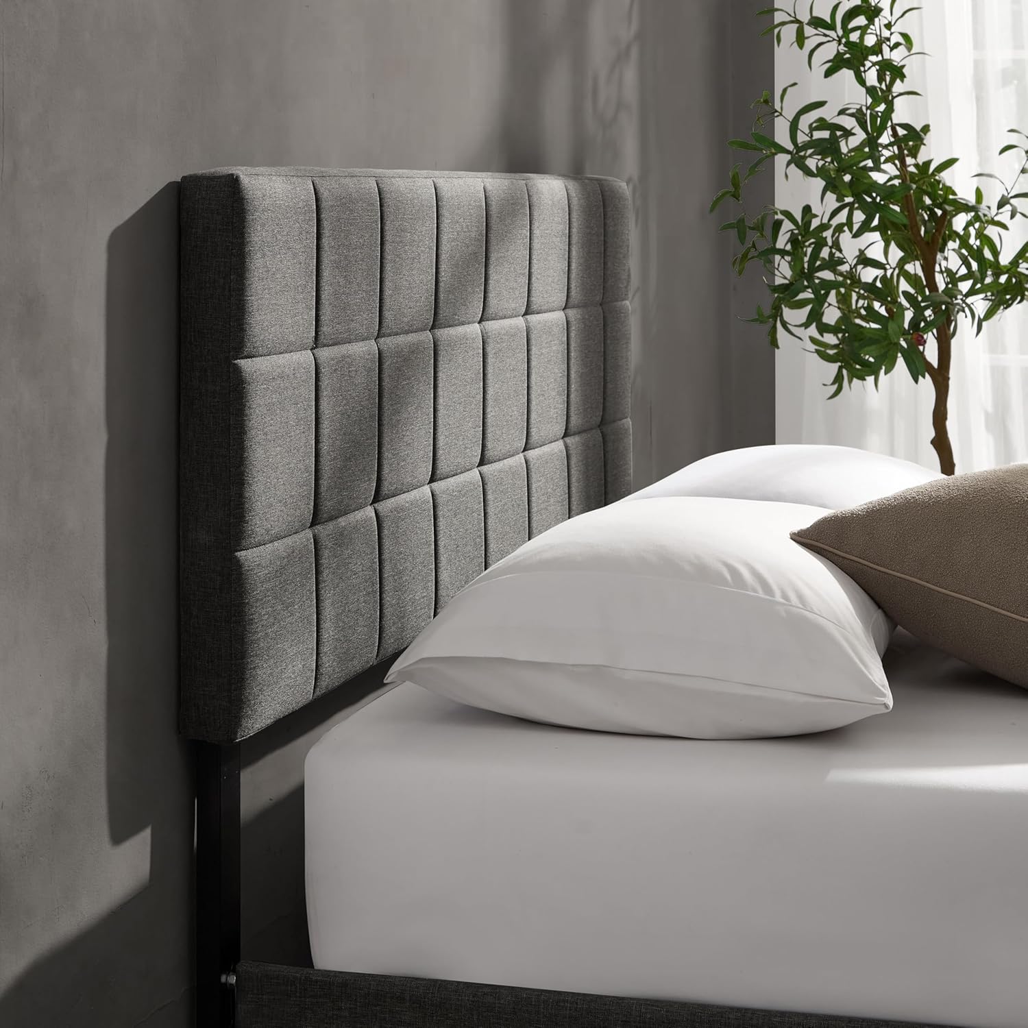 Hearth & Harbor King Headboard, Square Tufted Linen King Size Headboard Only, Upholstered Headboard King Size, Bed Frame Mount King Bed Headboard, Adjustable Height 34”-42”, Modern Headboards, Grey