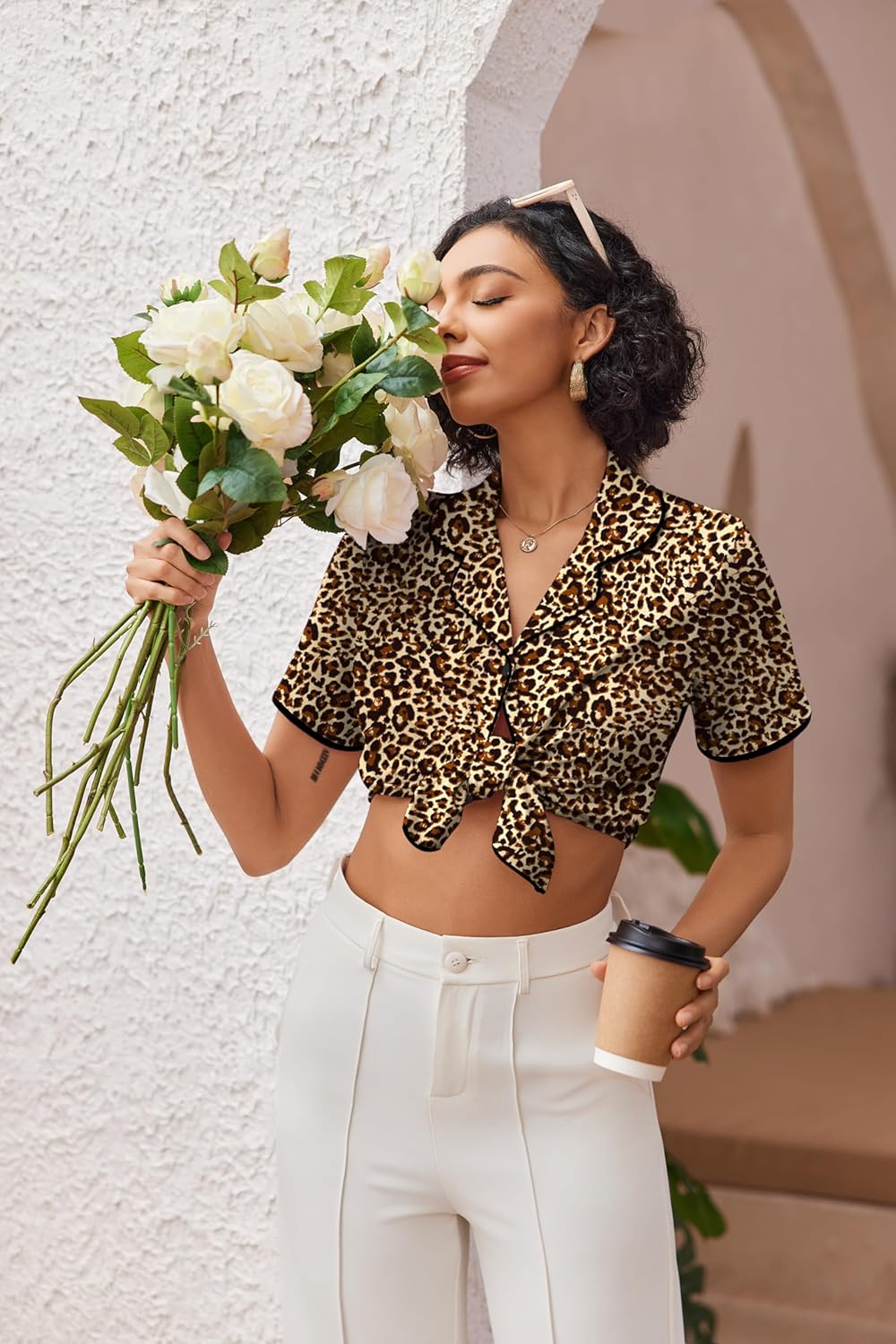 Ekouaer Pajamas for Women Set Button Up Sleepwear 2 Piece Pjs Lounge Set Short Sleeve Nightwear - Image 5