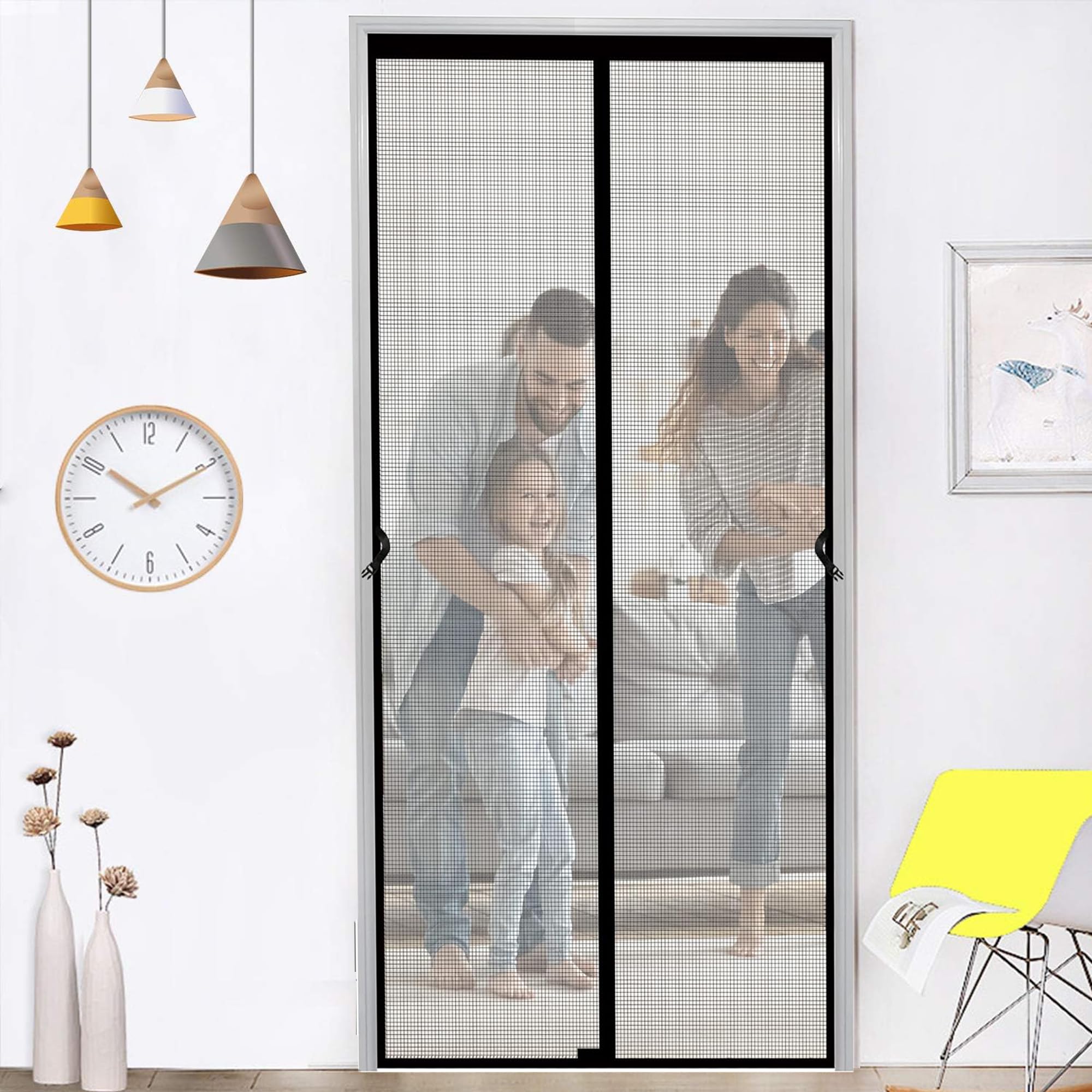 KARP Fiberglass Mosquito Net for Door with Stay-Open Buckle (100 cm X 210 cm, Black) | Auto-Closing Insect Screen Full Frame Hook & Loop for All Door Types
