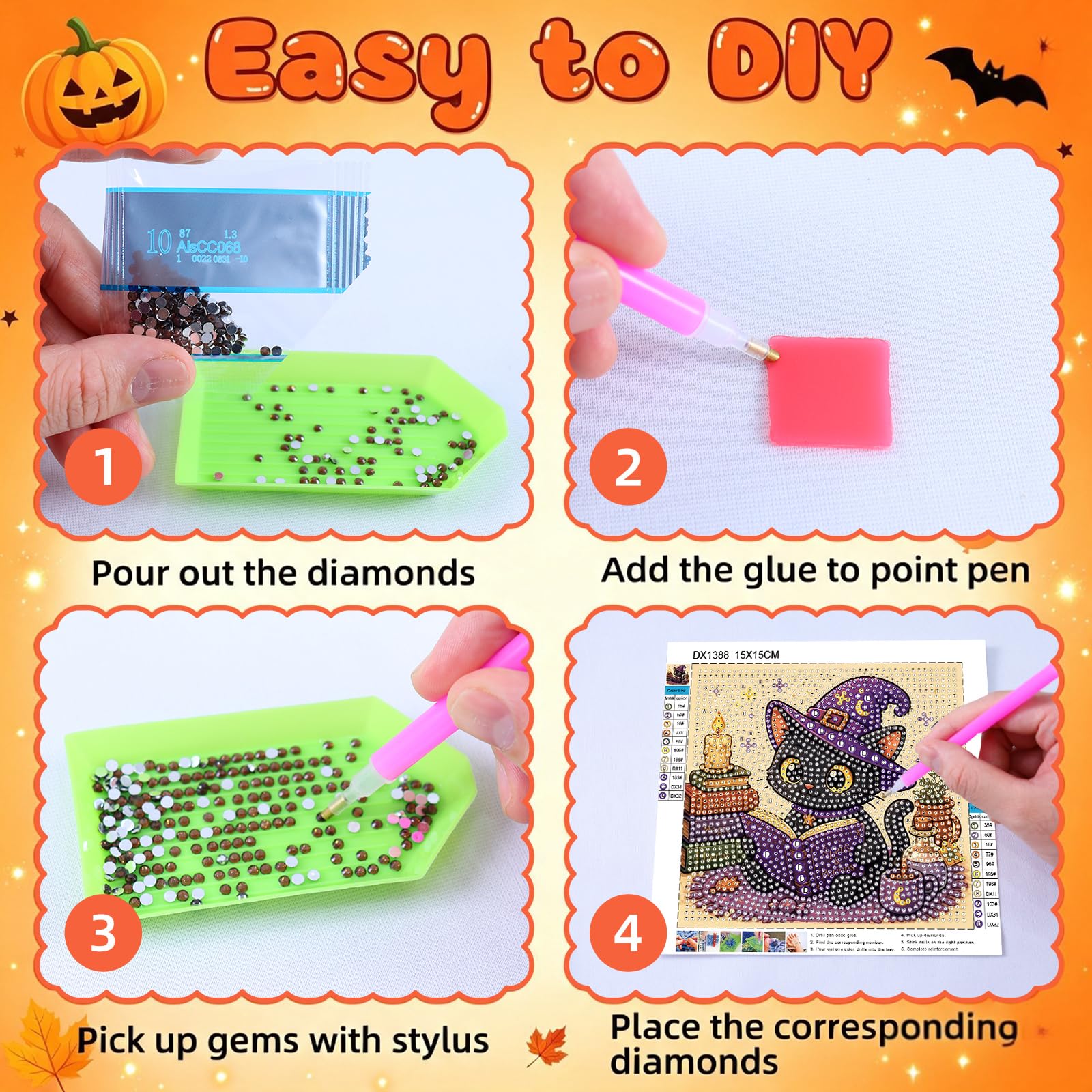 Halloween Cat Diamond Art Kit - Kids Craft -9
