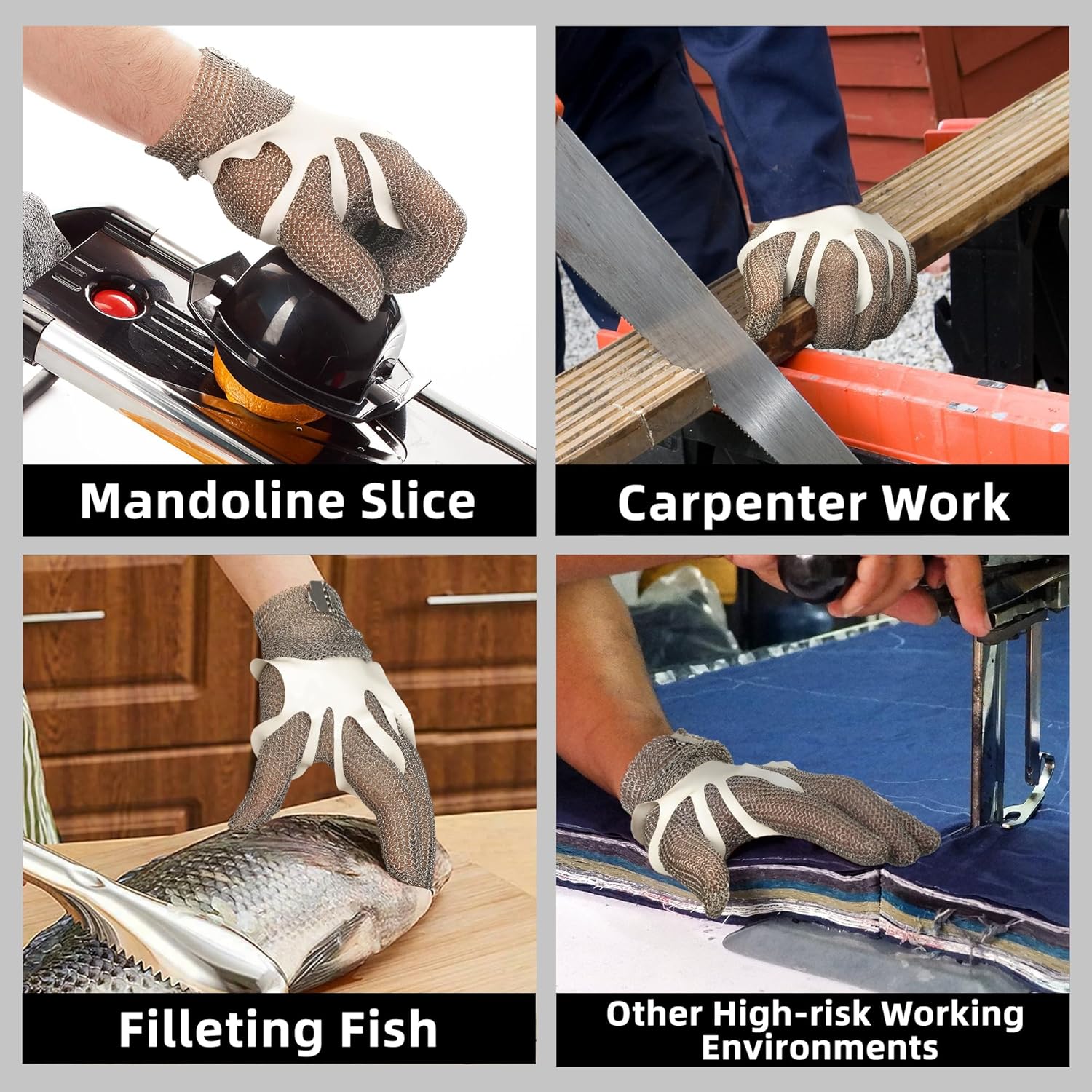 Schwer ProGuard-X Highest Level Cut Resistant Stainless Steel Metal Mesh Chainmail Glove PM5201 Butcher Glove for Meat Cutting Food Processing Knife Sharpening Oyster Shucking Kitchen Fish Fillet, L - Image 5