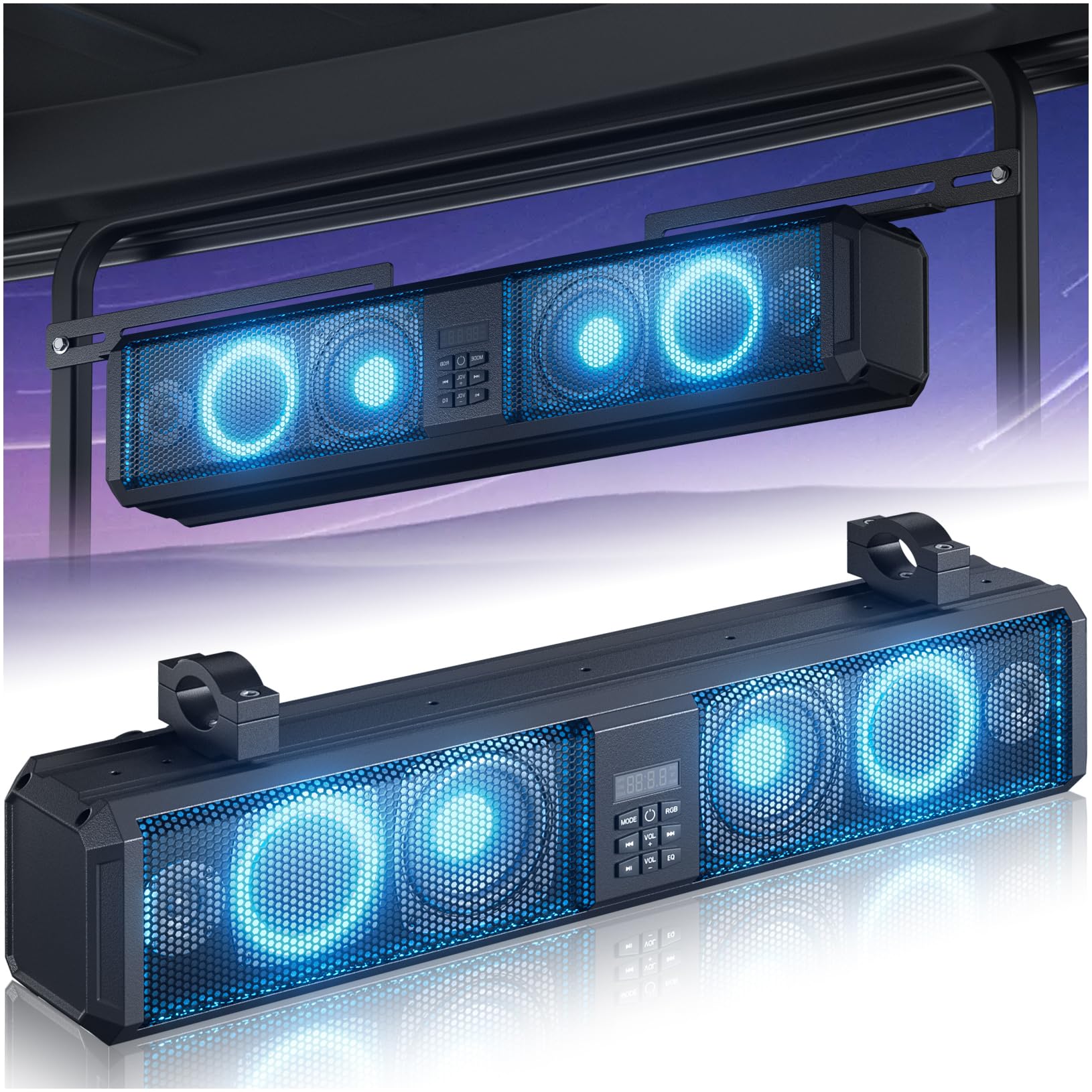 26 Inch Golf Cart Sound Bar, Golf Cart Soundbar Bluetooth with RGB LED Lighting, UTV ATV Soundbar 4X Subwoofers Music Sync IP66 Waterproof, Golf Cart